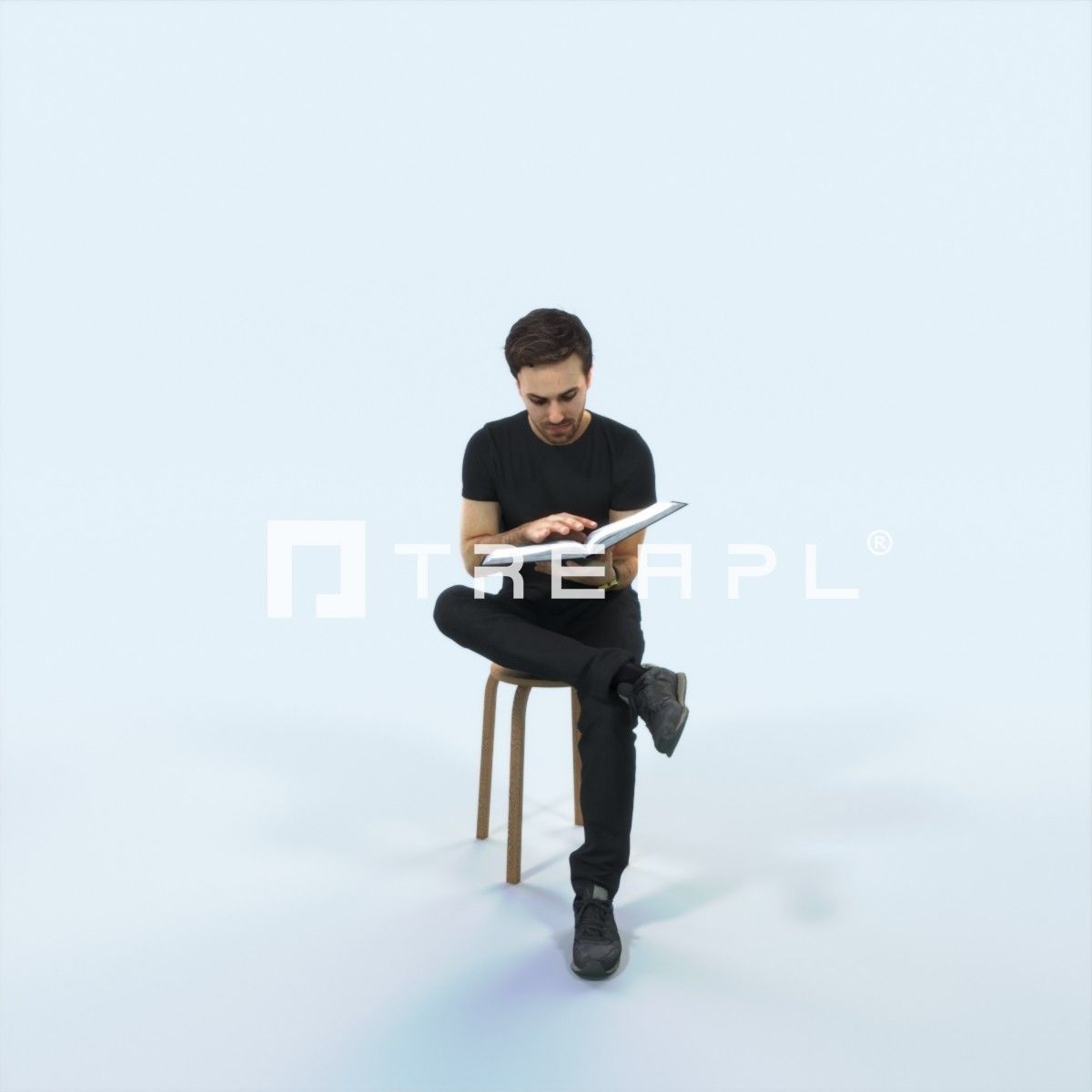 Flow 13B Reading a Book Sitting Casual Man Student Low-poly 3D model_1