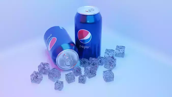 Pepsi can and ice cubes 3D model