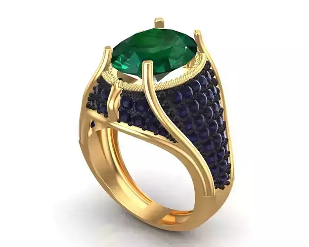 Turkish Oval Green Stone Diamonds Men Ring