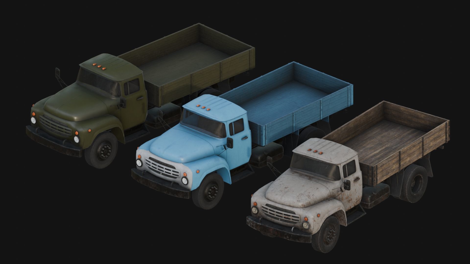 Soviet Flatbed Trucks 3D Model Collection_1