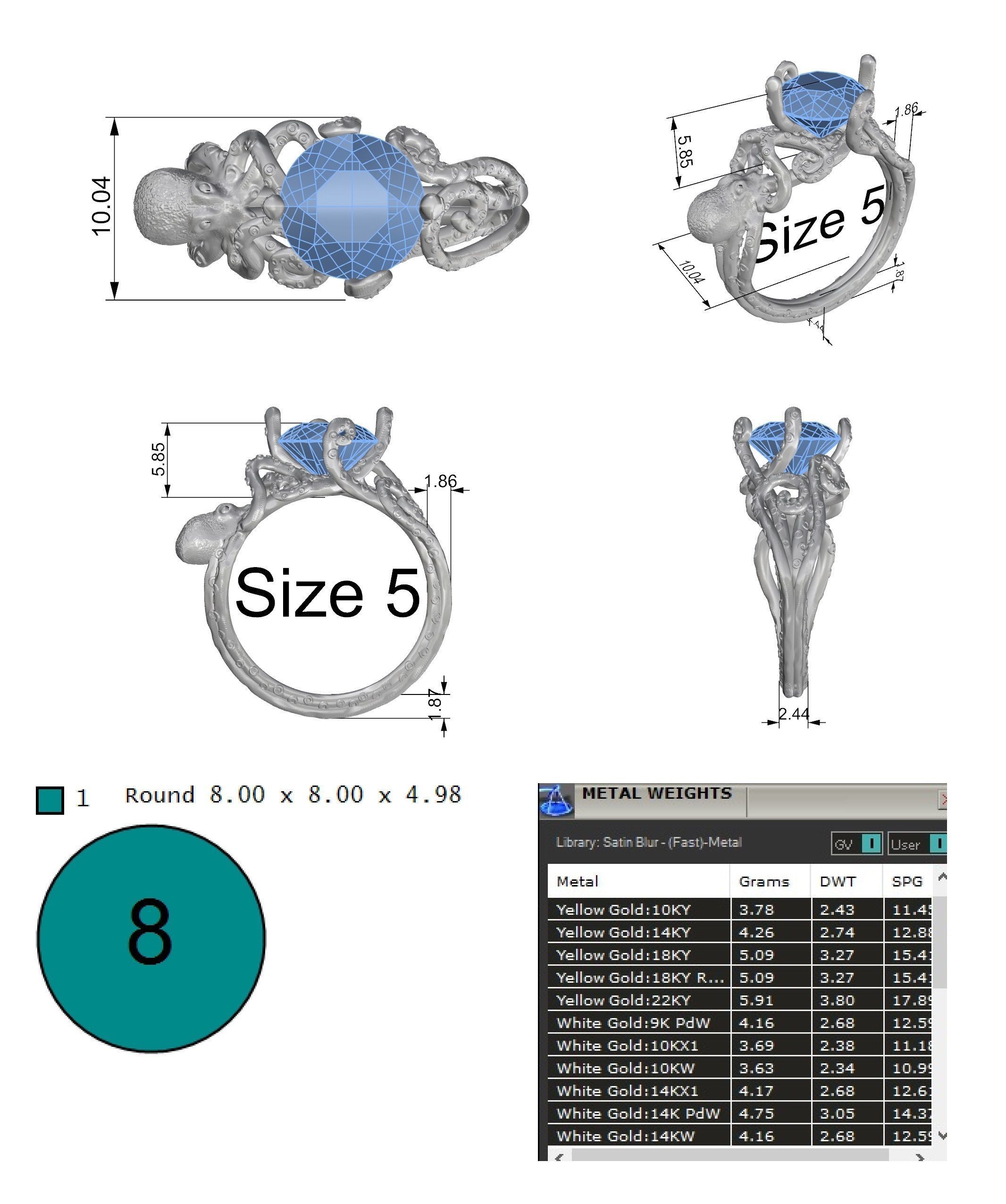 Octopus ring 3D print model_8
