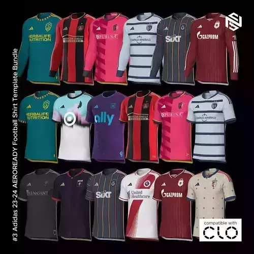Adidas 23-24 Aeroready Football Shirt Template Bundle for CLO3D 3D Model Collection