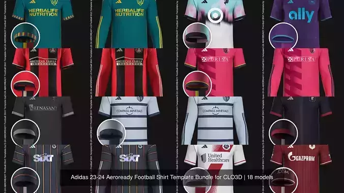 Adidas 23-24 Aeroready Football Shirt Template Bundle for CLO3D