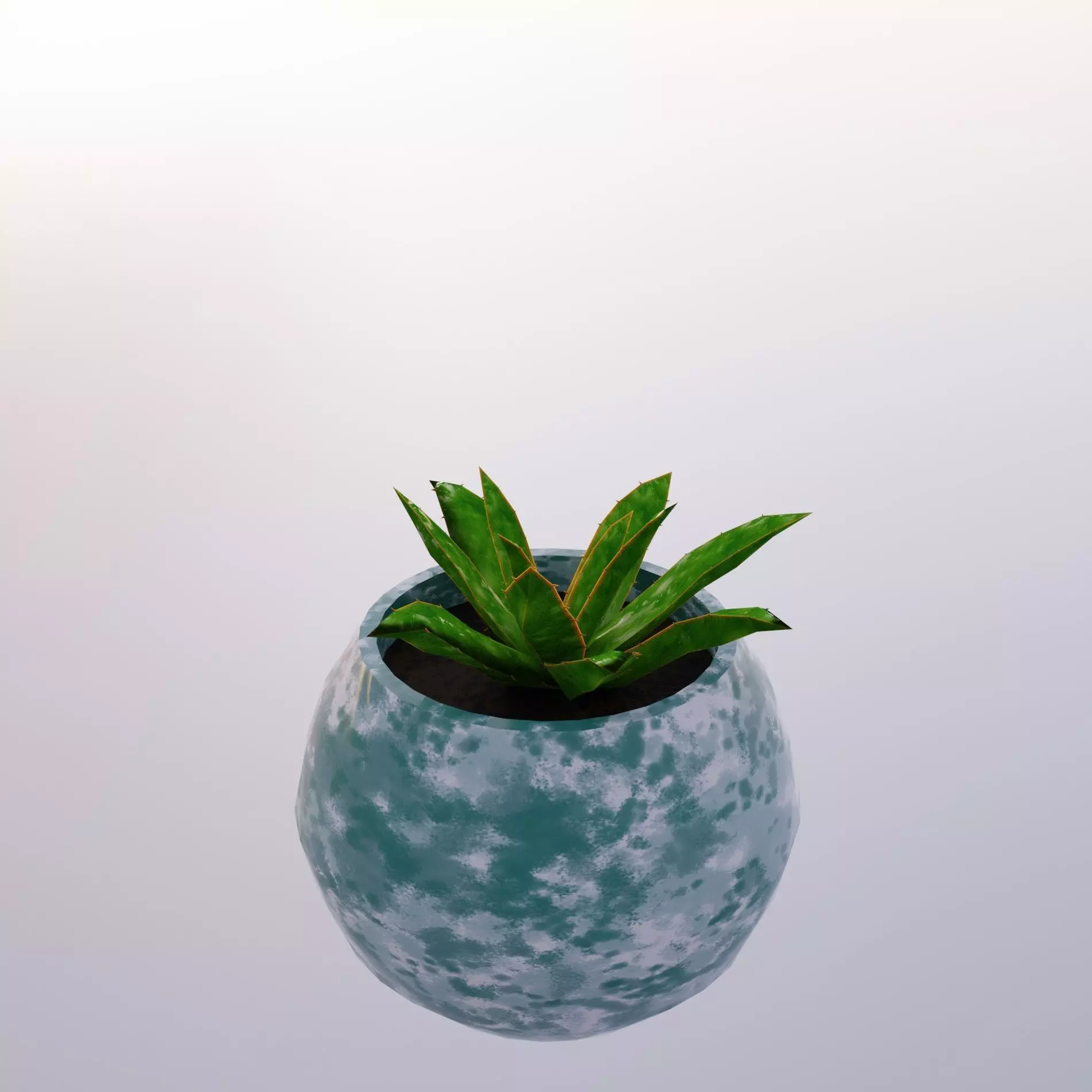 The 3D model of an Aloe plant in a blue clay Free low-poly 3D model