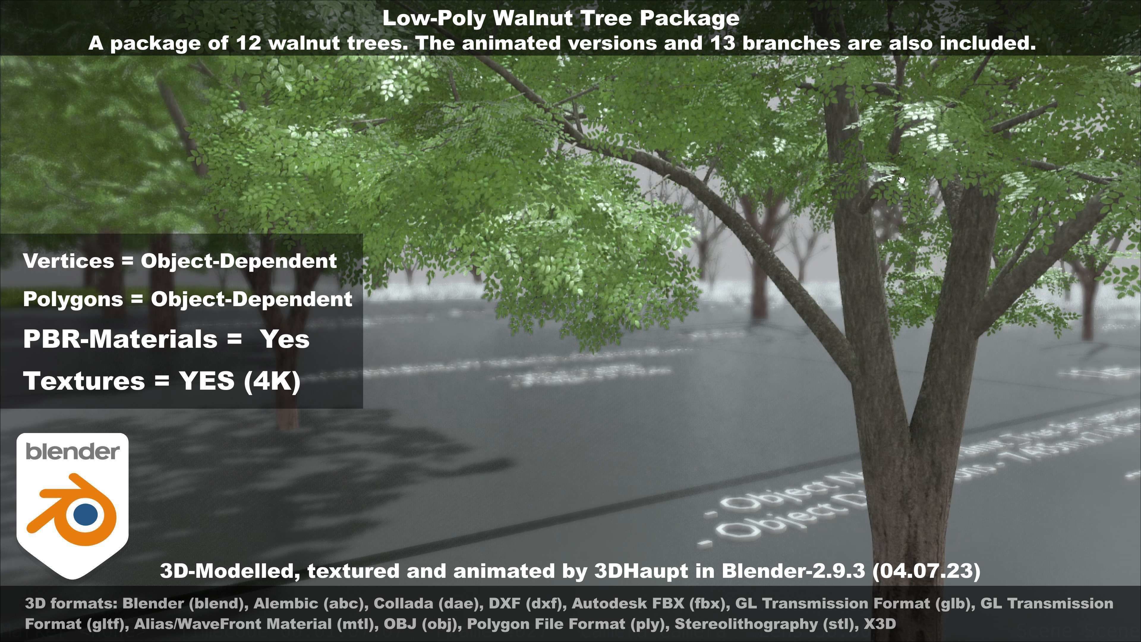 Low-Poly Walnut Tree Package Low-poly 3D model_131