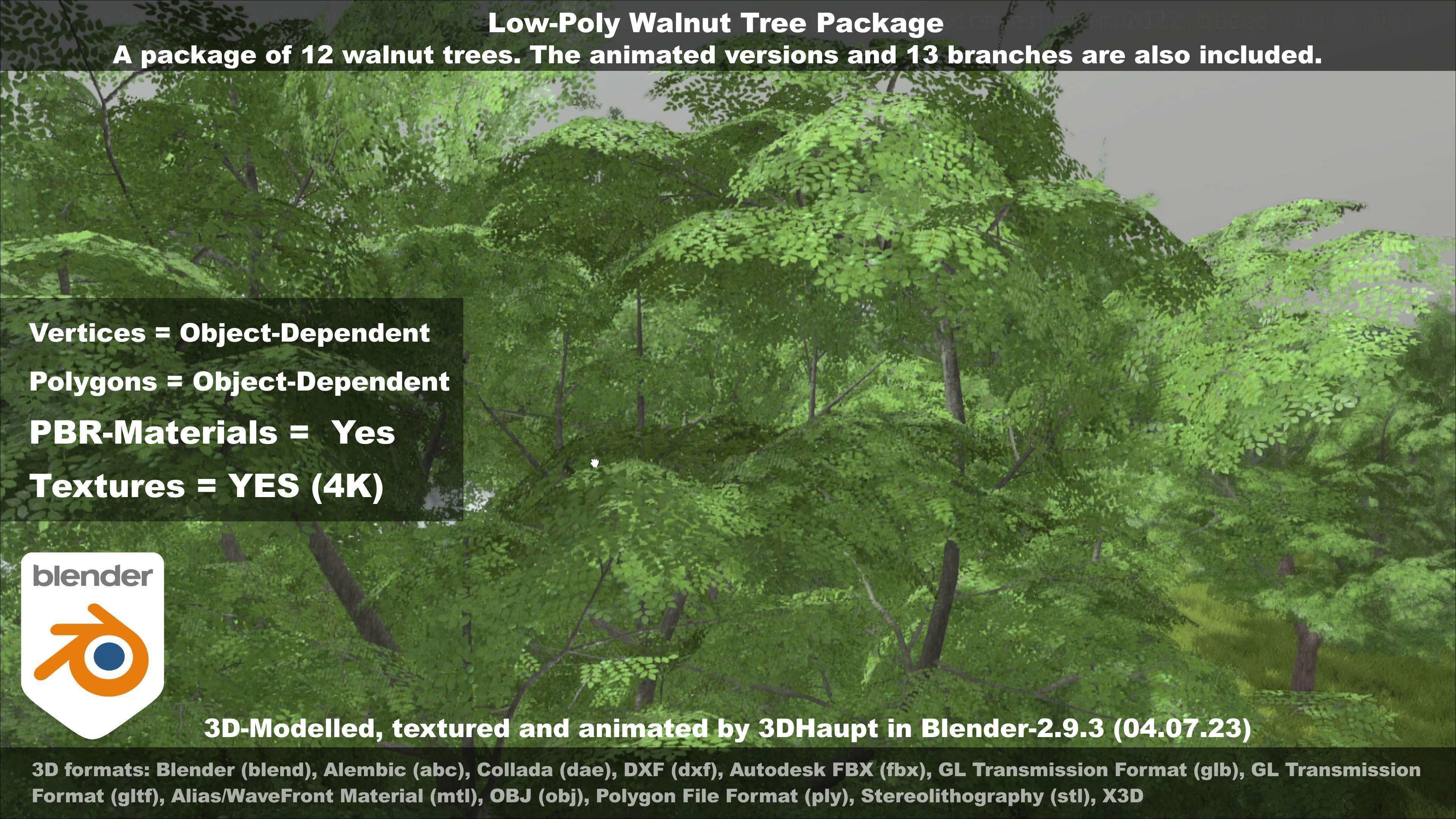 Low-Poly Walnut Tree Package Low-poly 3D model_134