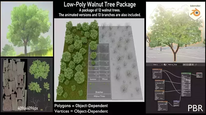 Low-Poly Walnut Tree Package Low-poly 3D model