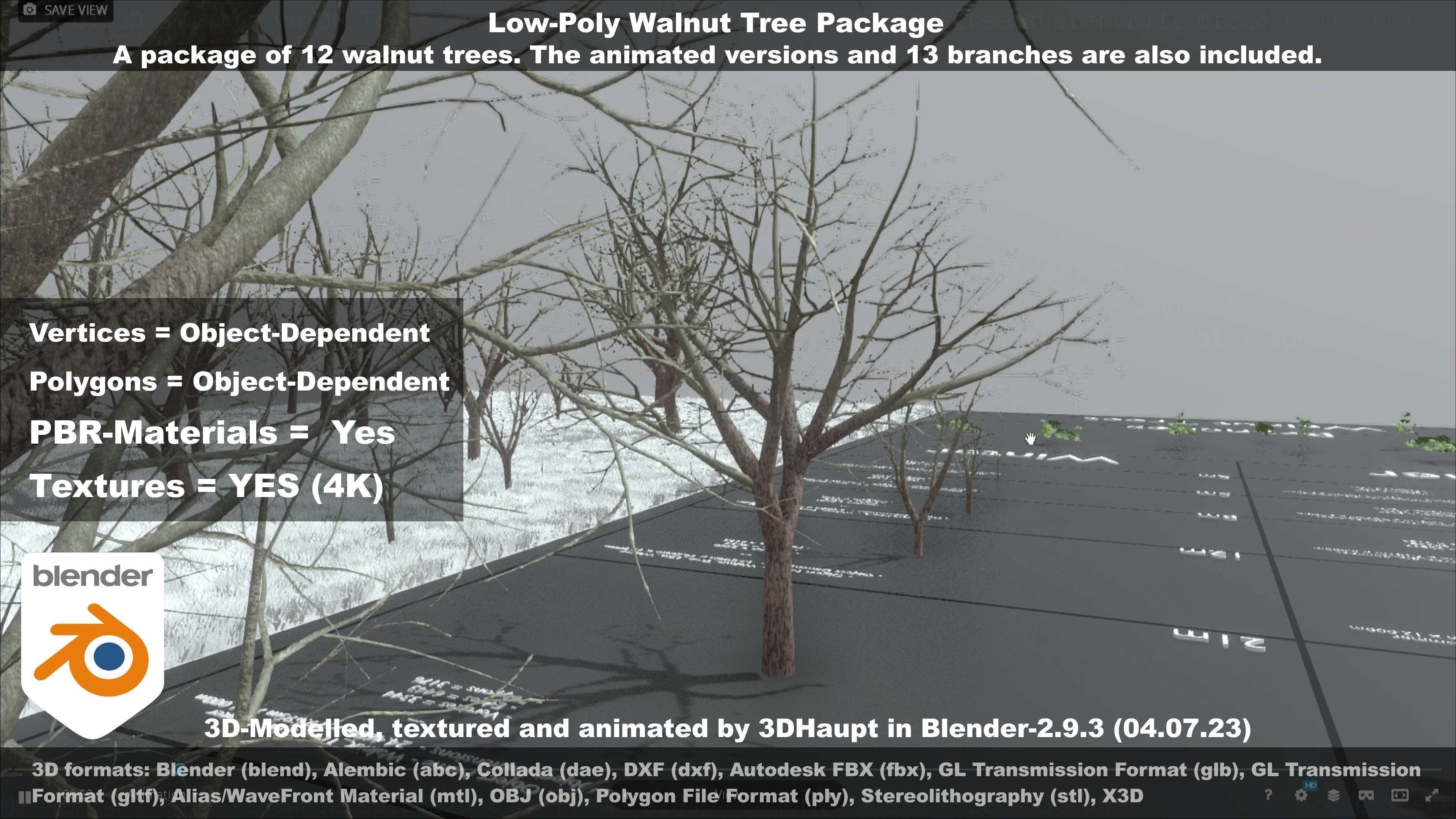 Low-Poly Walnut Tree Package Low-poly 3D model_61