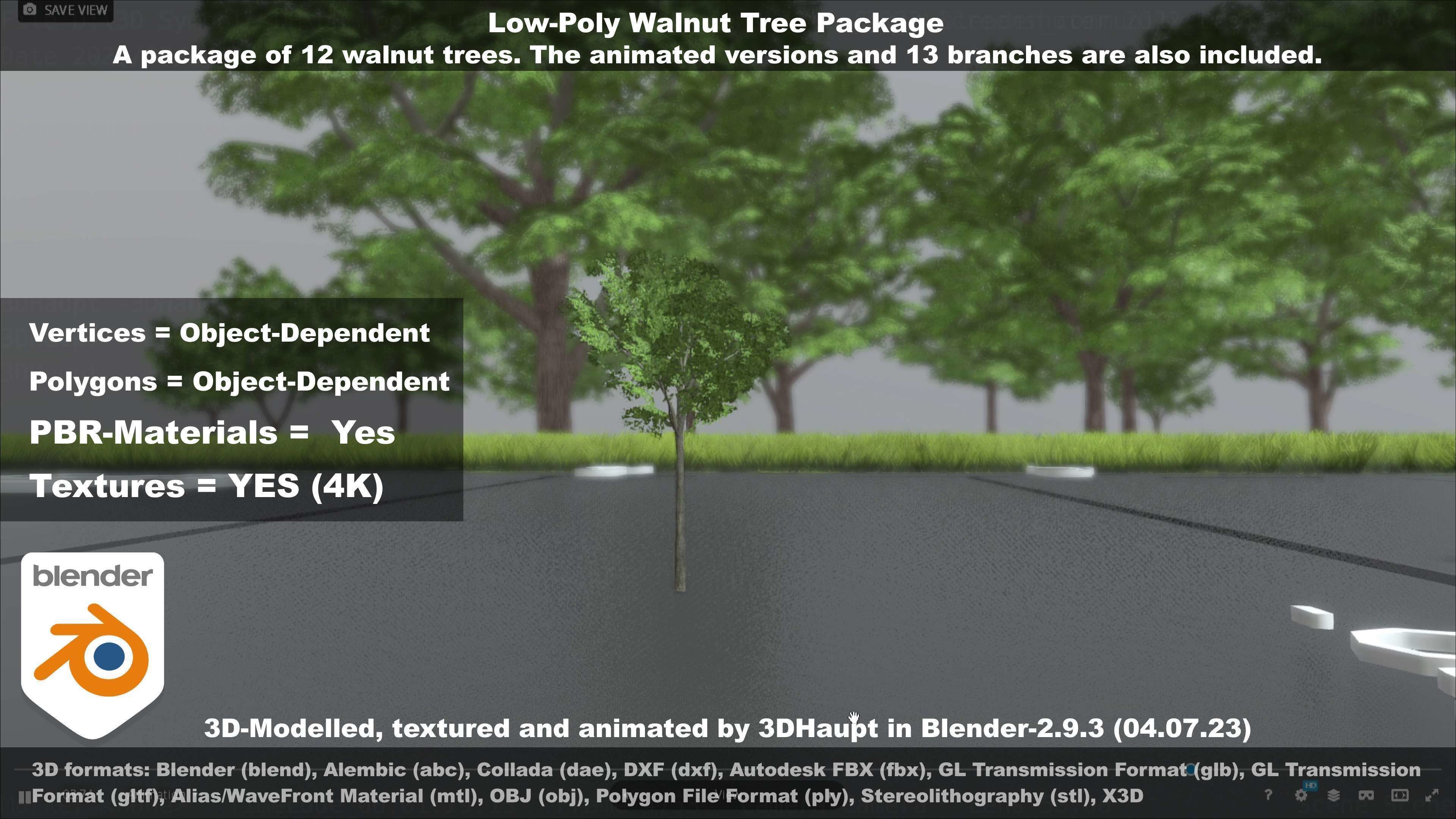Low-Poly Walnut Tree Package Low-poly 3D model_44