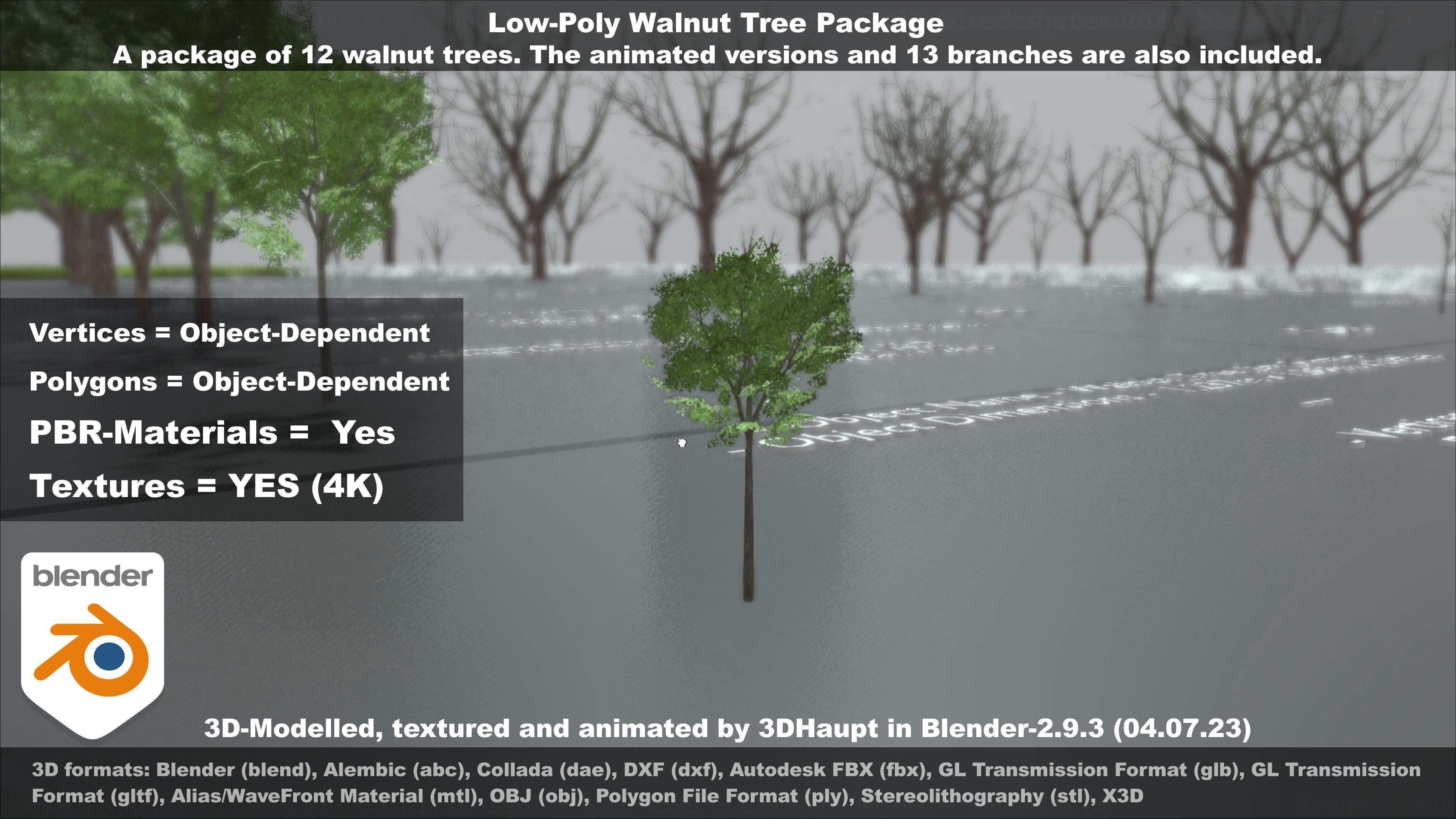 Low-Poly Walnut Tree Package Low-poly 3D model_86