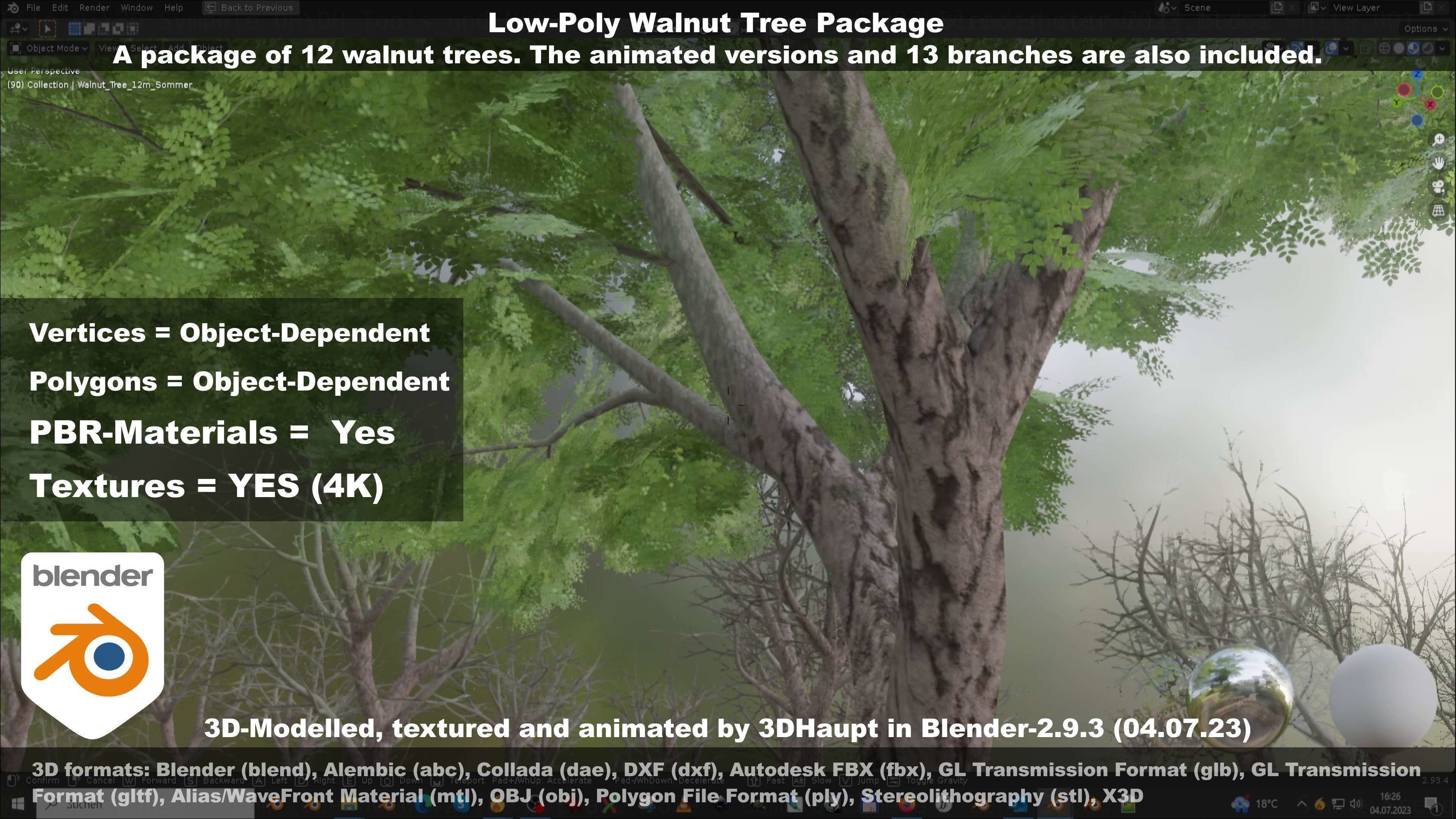 Low-Poly Walnut Tree Package Low-poly 3D model_69