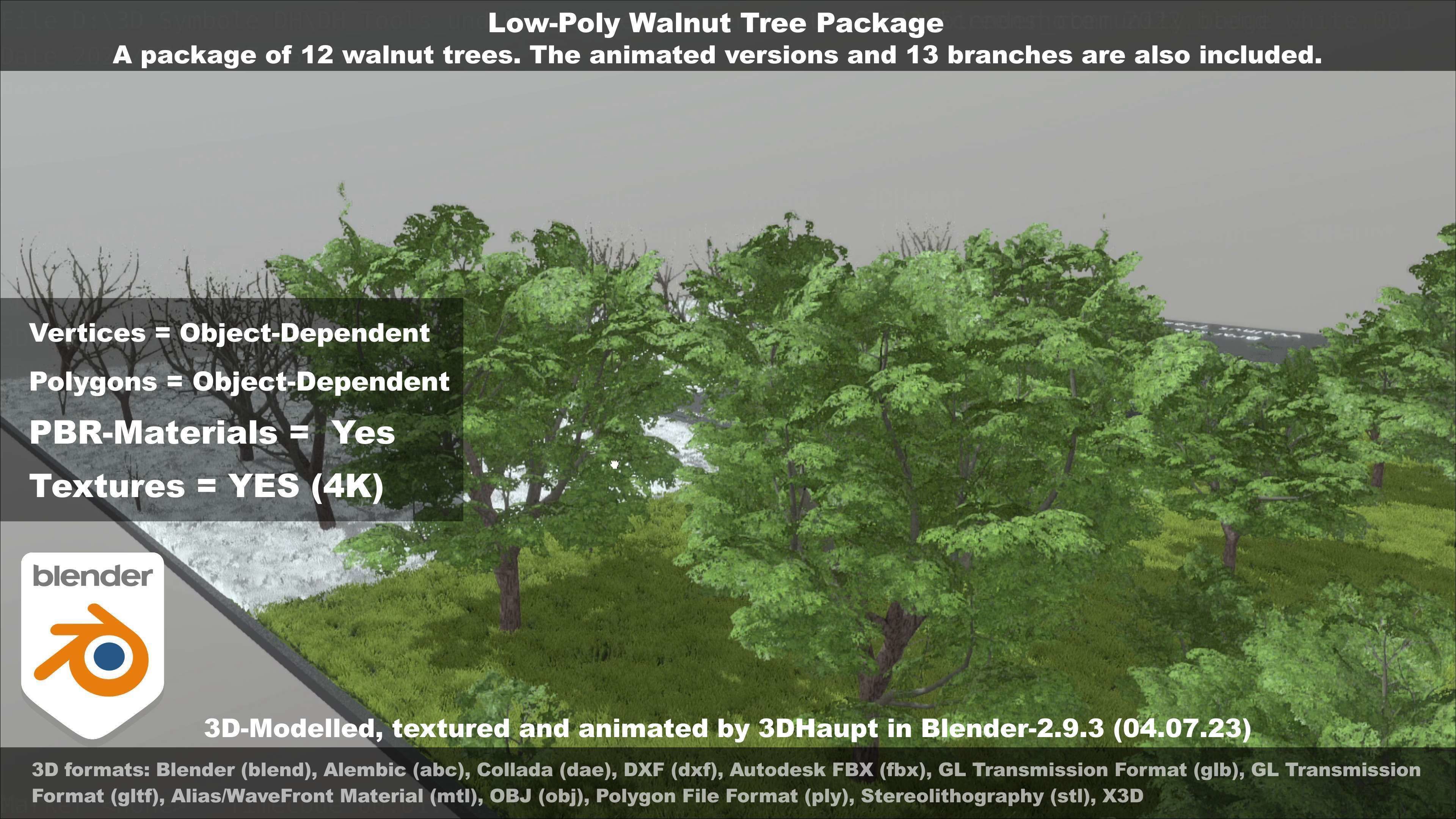 Low-Poly Walnut Tree Package Low-poly 3D model_66