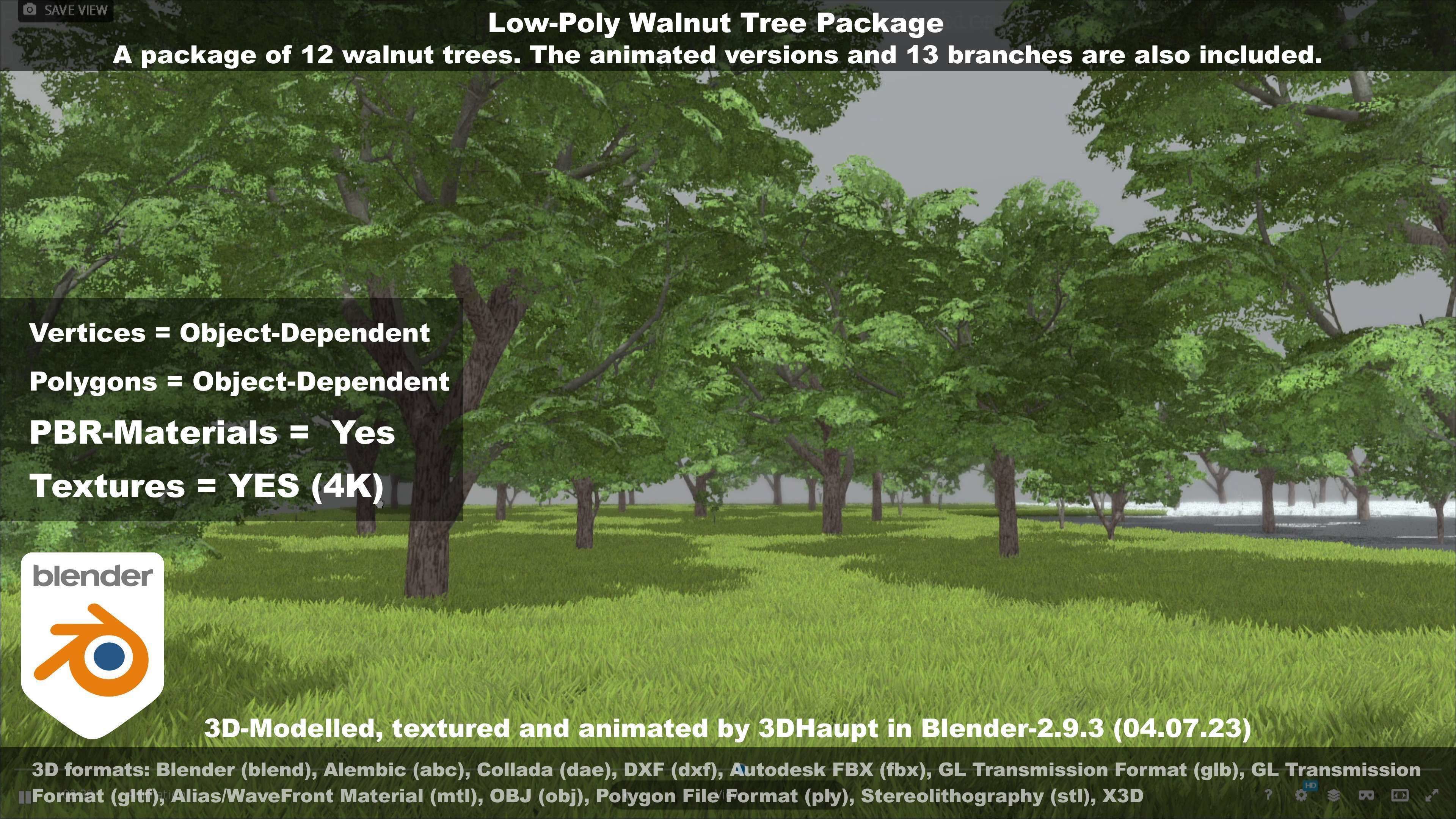 Low-Poly Walnut Tree Package Low-poly 3D model_121
