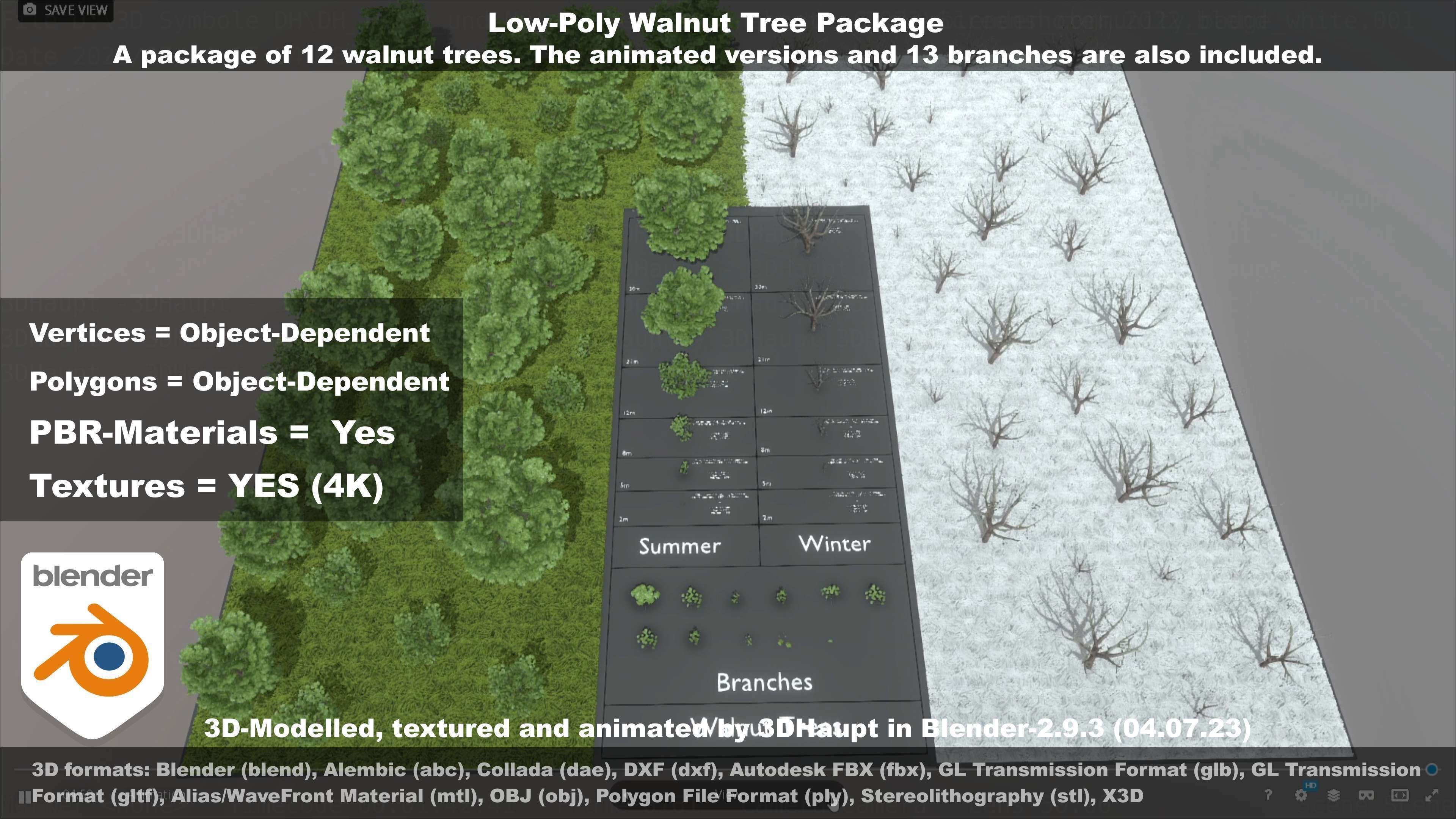 Low-Poly Walnut Tree Package Low-poly 3D model_126