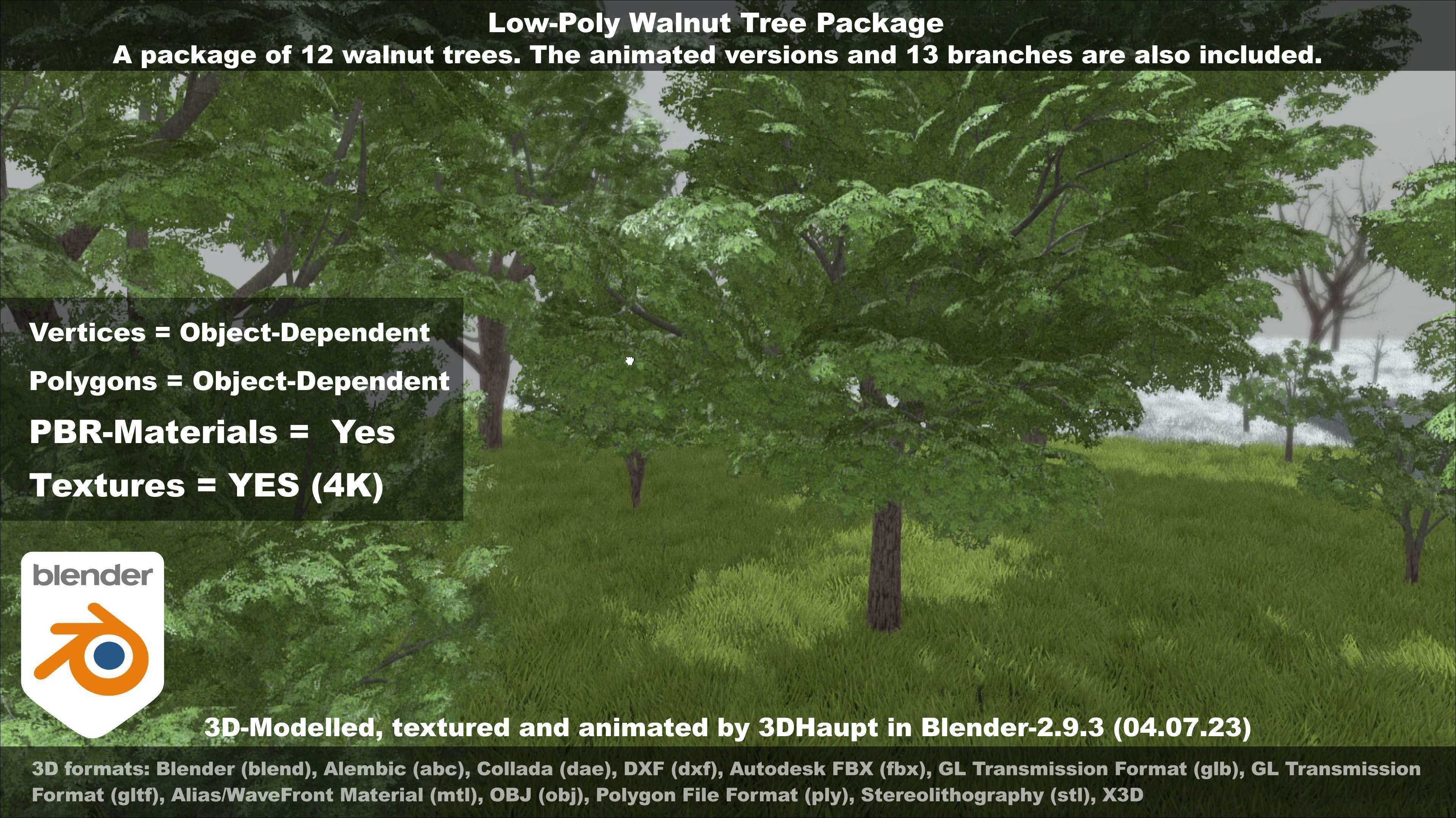 Low-Poly Walnut Tree Package Low-poly 3D model_129