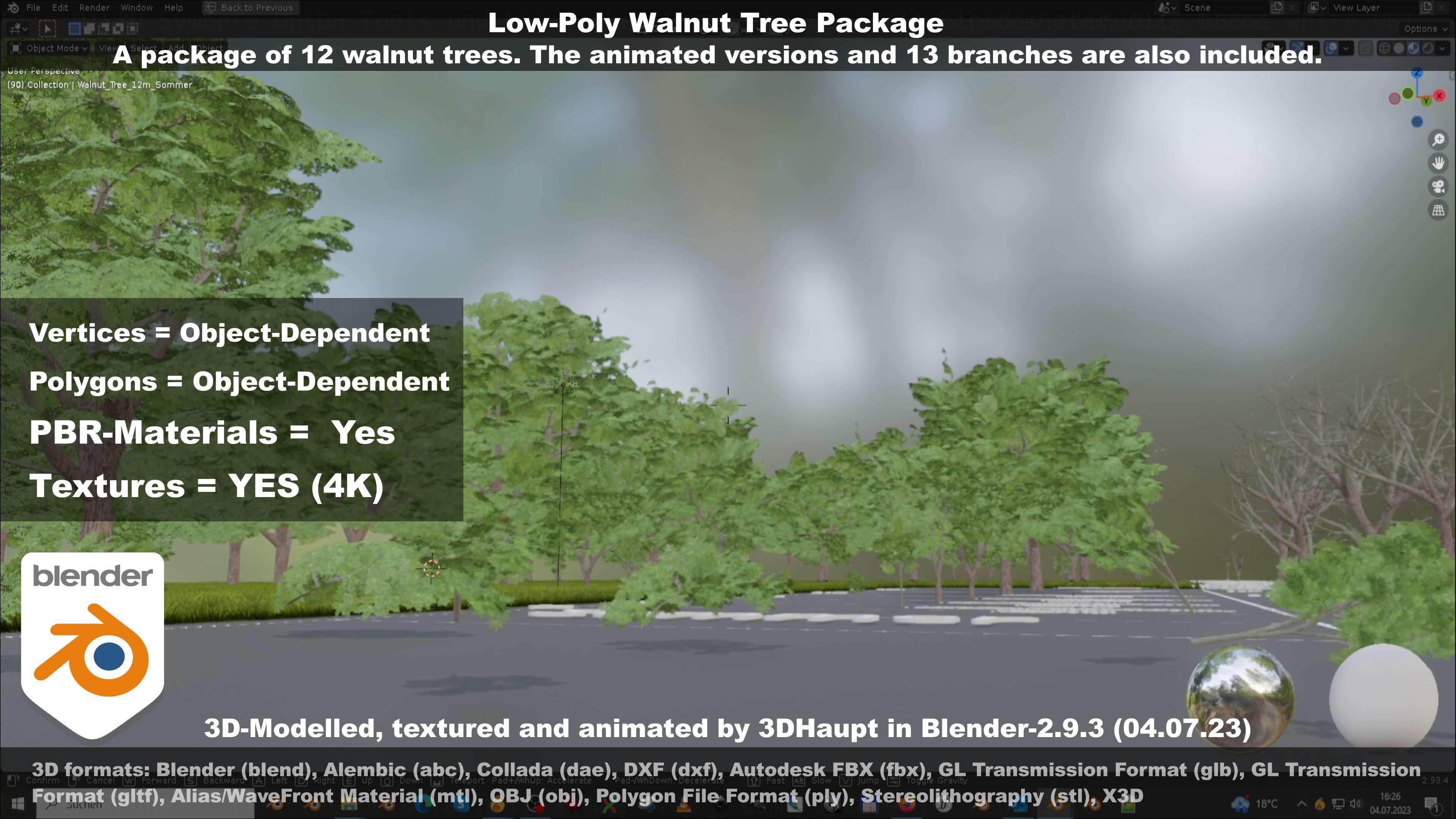 Low-Poly Walnut Tree Package Low-poly 3D model_91