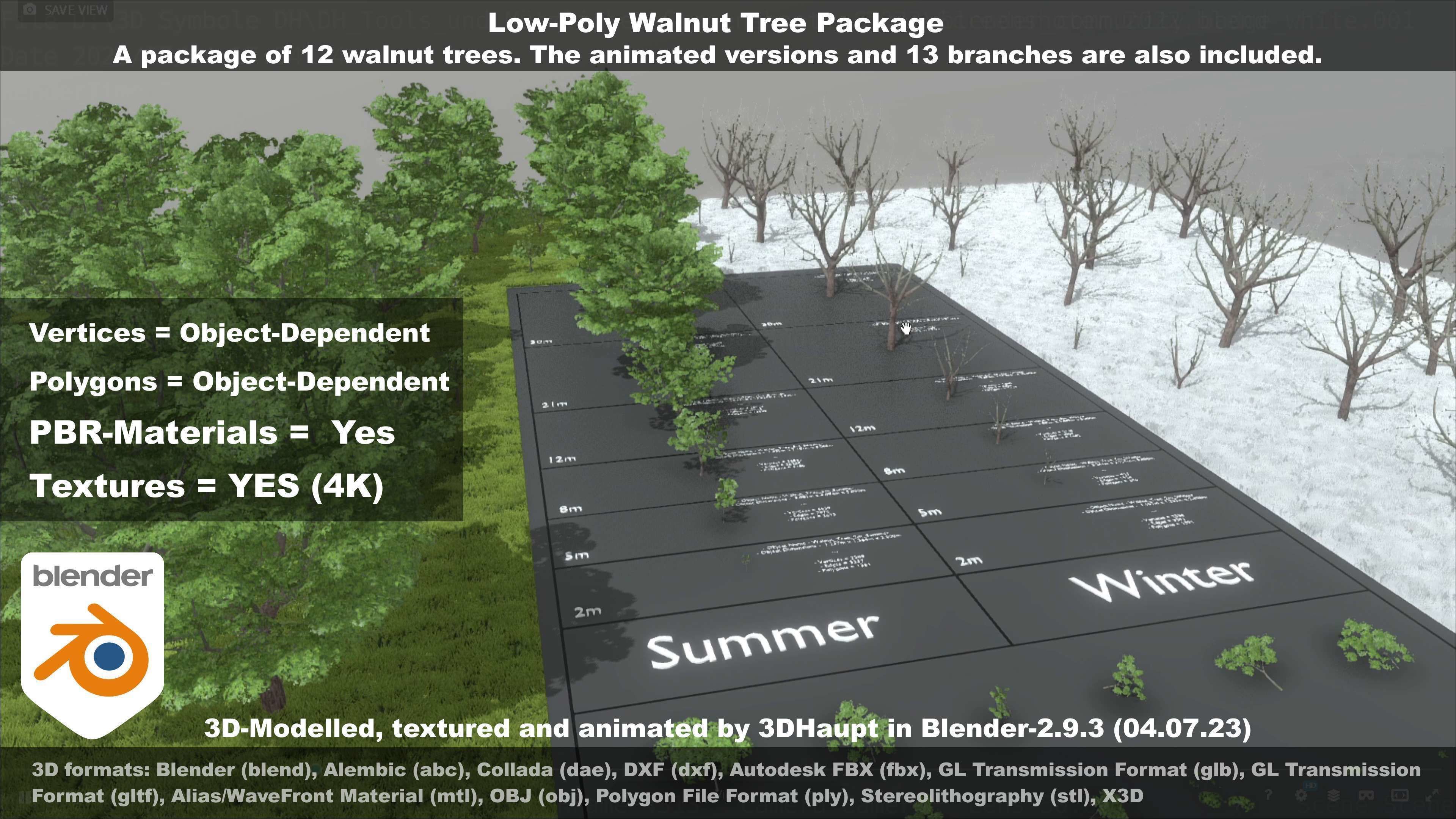Low-Poly Walnut Tree Package Low-poly 3D model_54