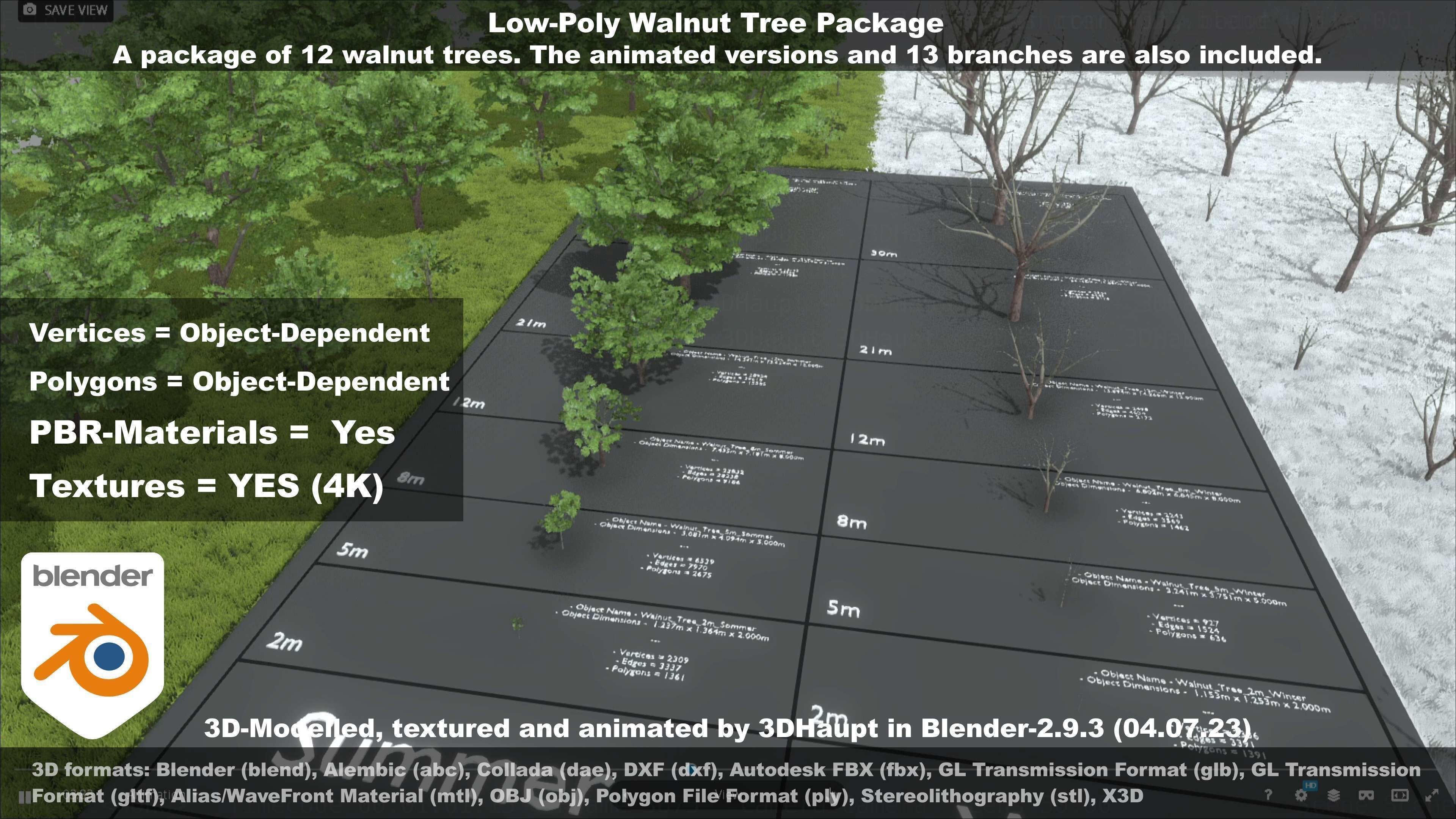 Low-Poly Walnut Tree Package Low-poly 3D model_109