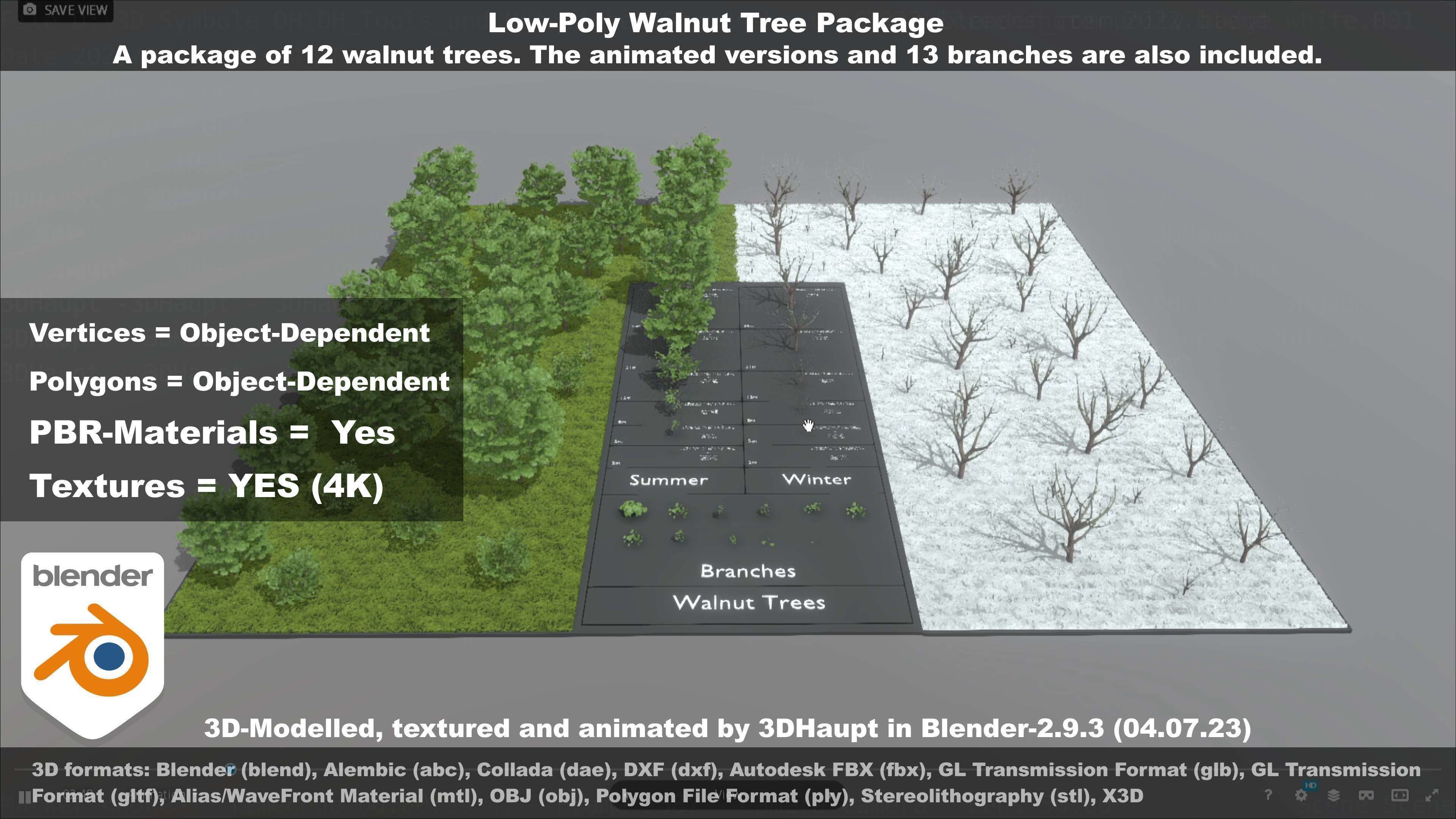 Low-Poly Walnut Tree Package Low-poly 3D model_97