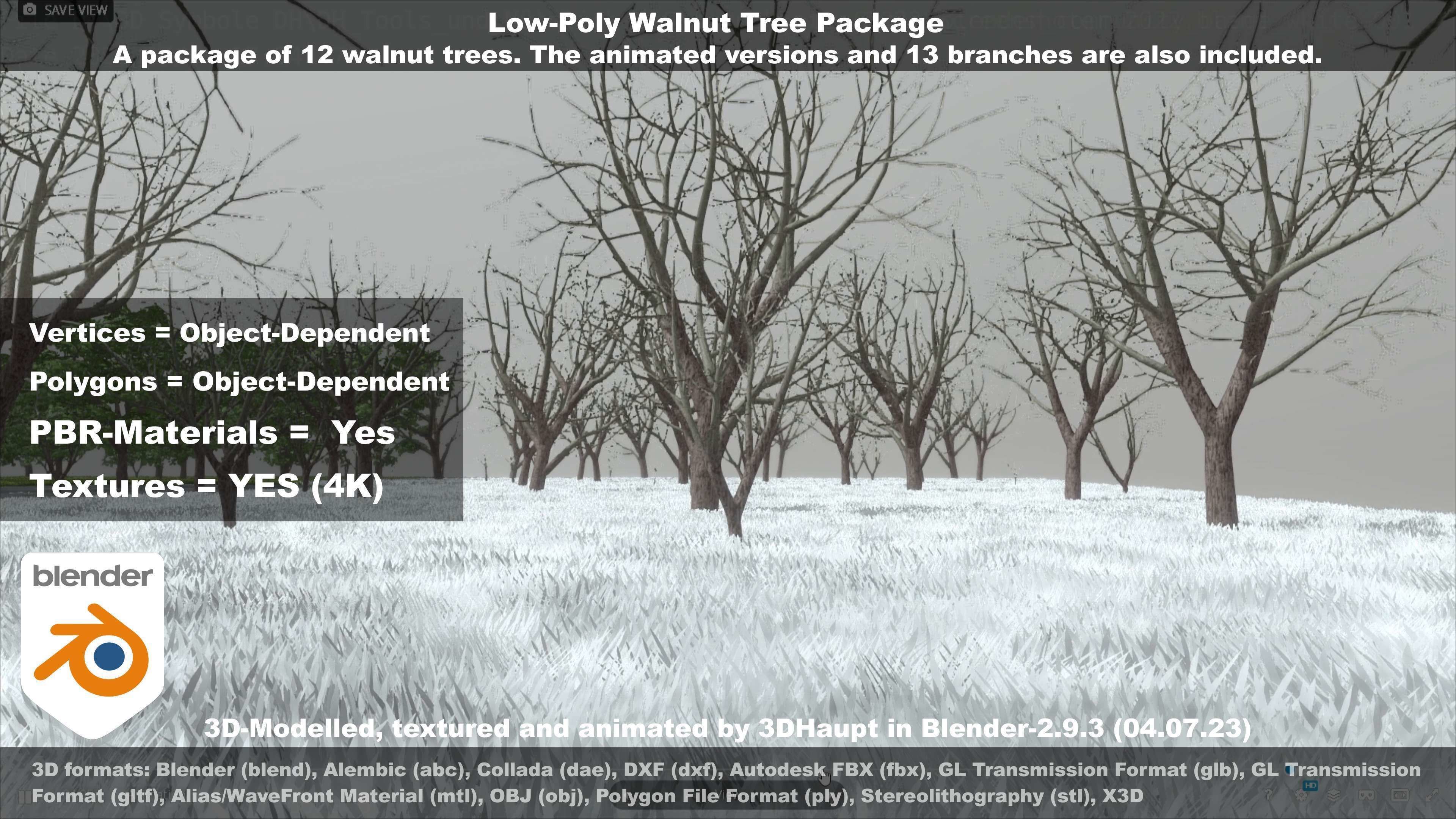 Low-Poly Walnut Tree Package Low-poly 3D model_136