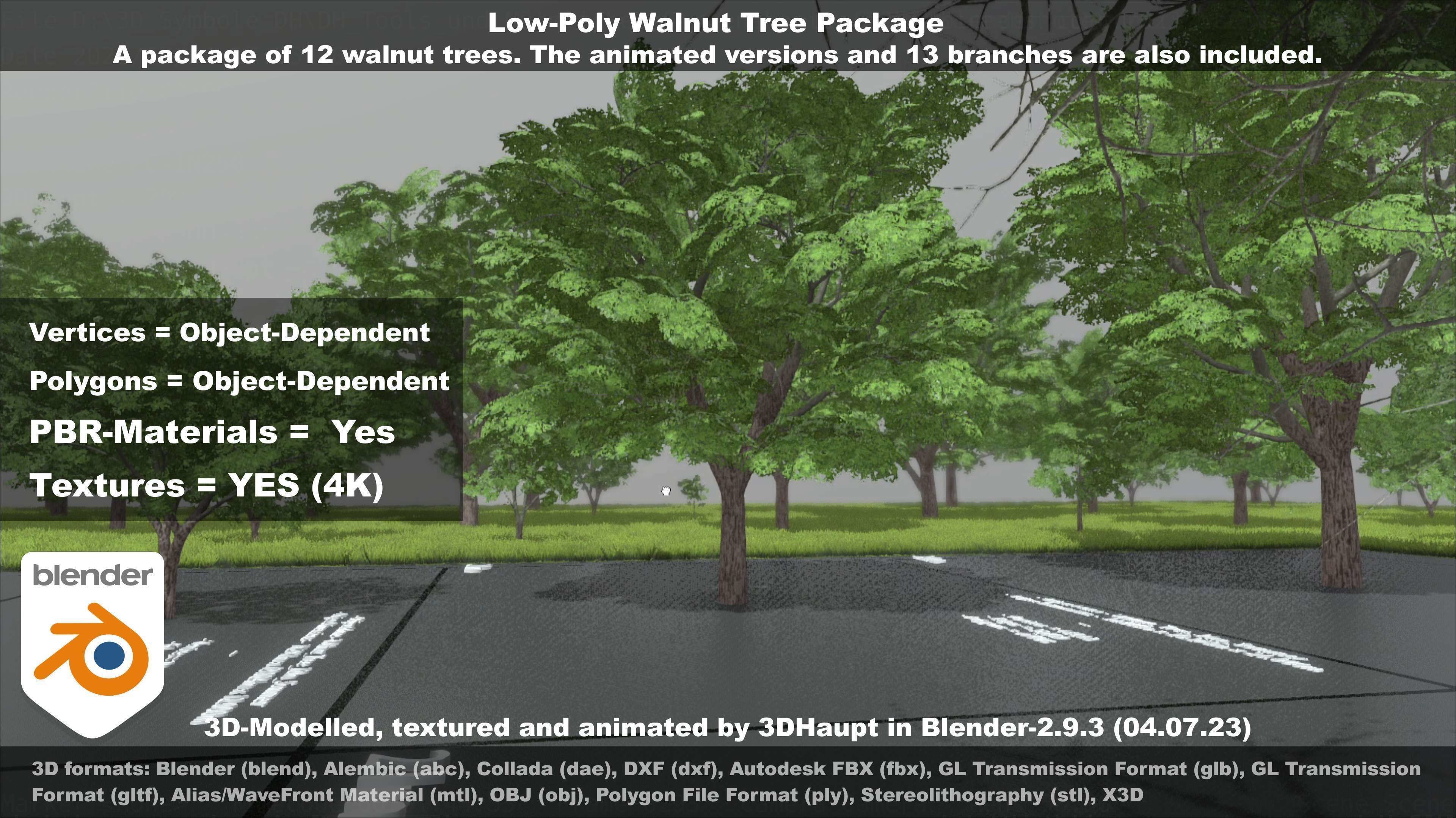 Low-Poly Walnut Tree Package Low-poly 3D model_116