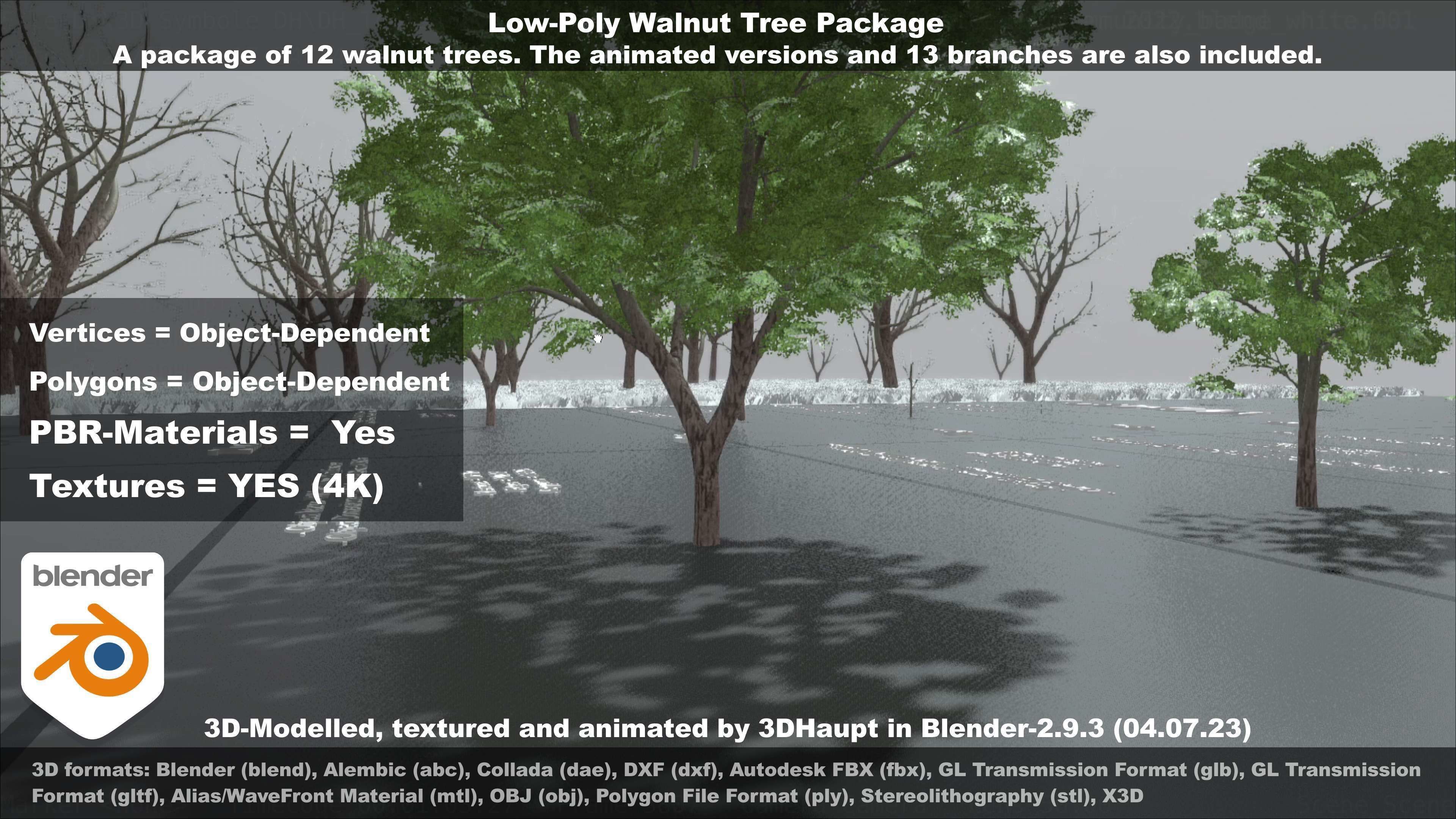 Low-Poly Walnut Tree Package Low-poly 3D model_79