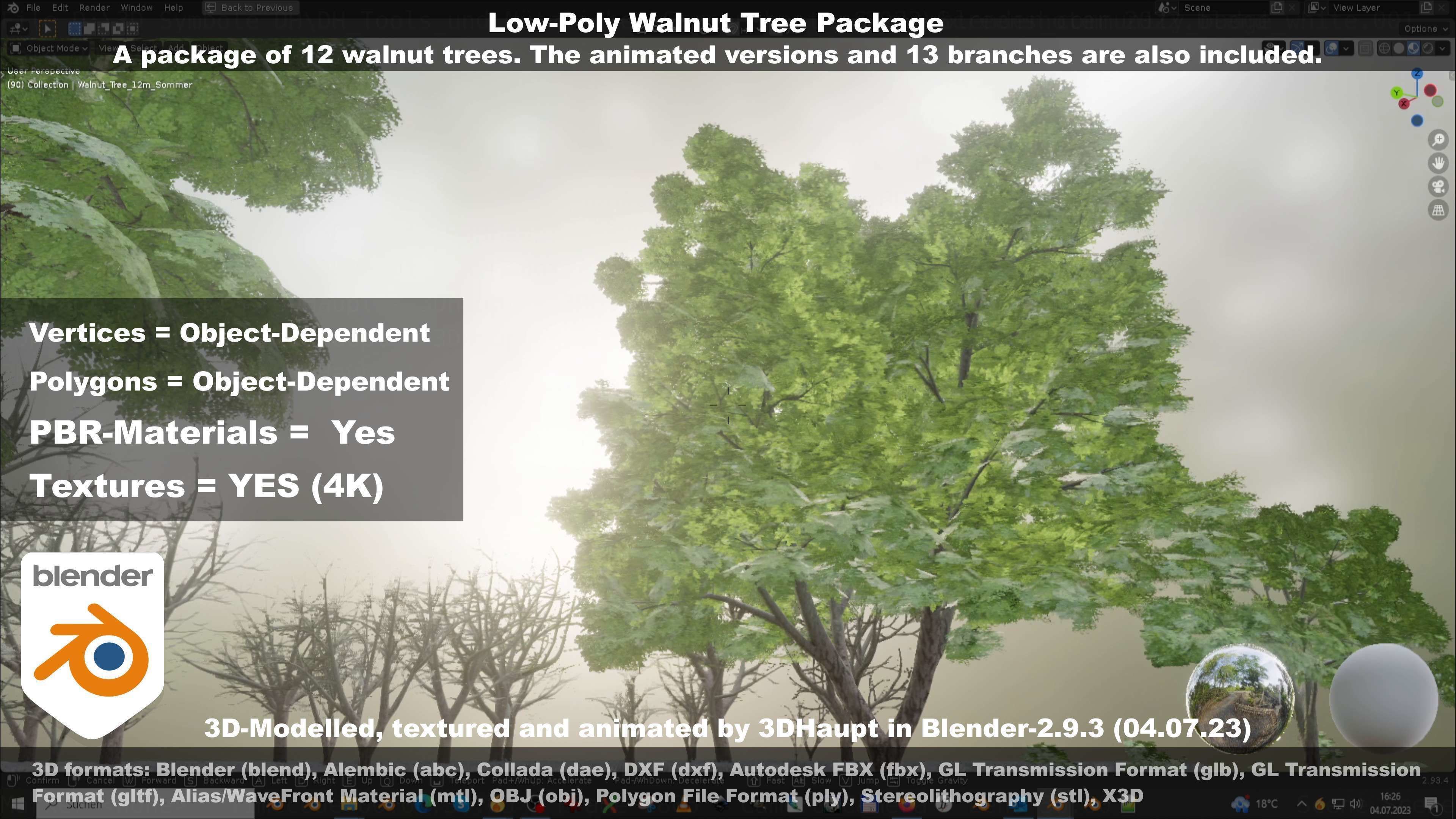 Low-Poly Walnut Tree Package Low-poly 3D model_55