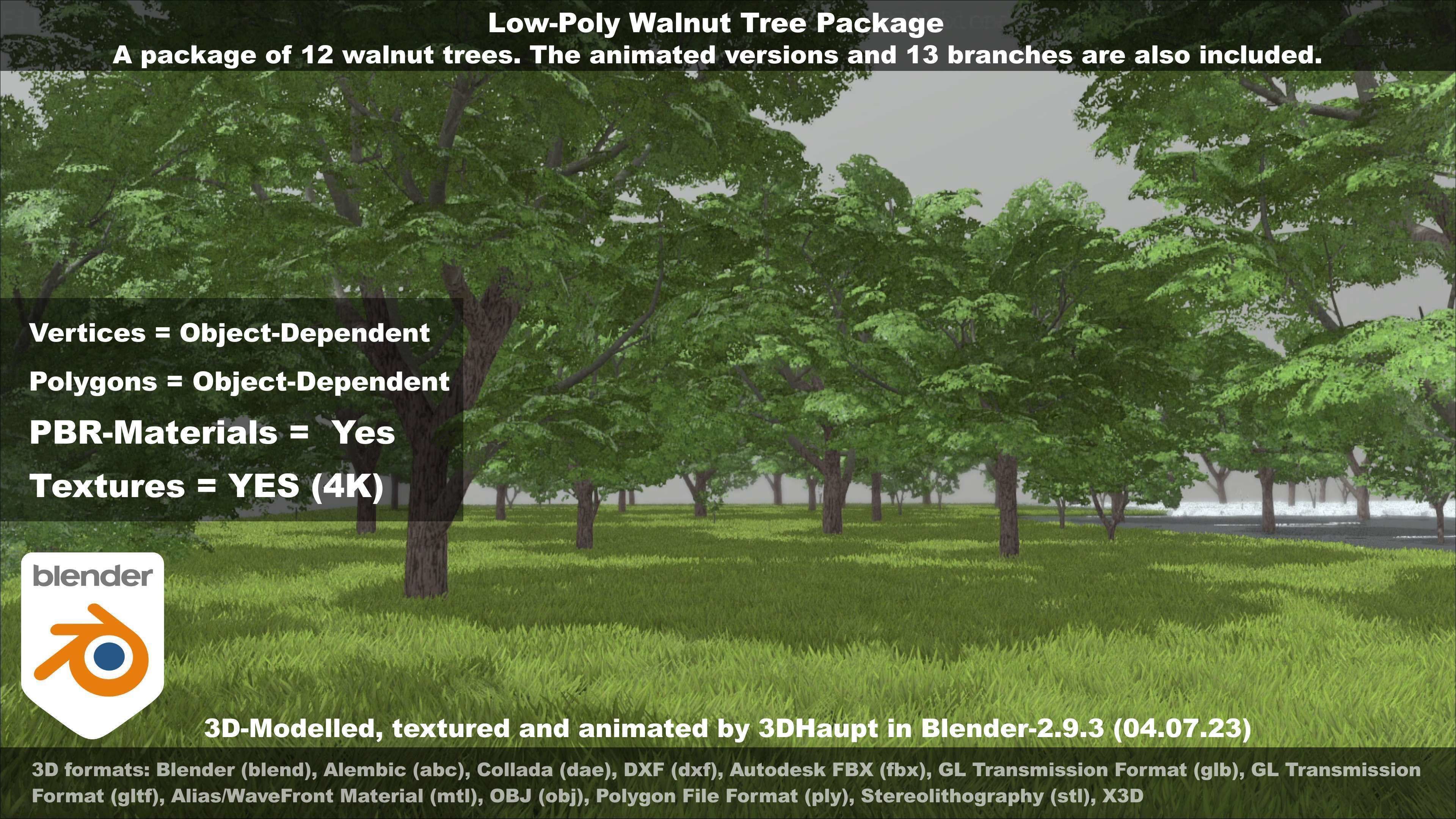 Low-Poly Walnut Tree Package Low-poly 3D model_120