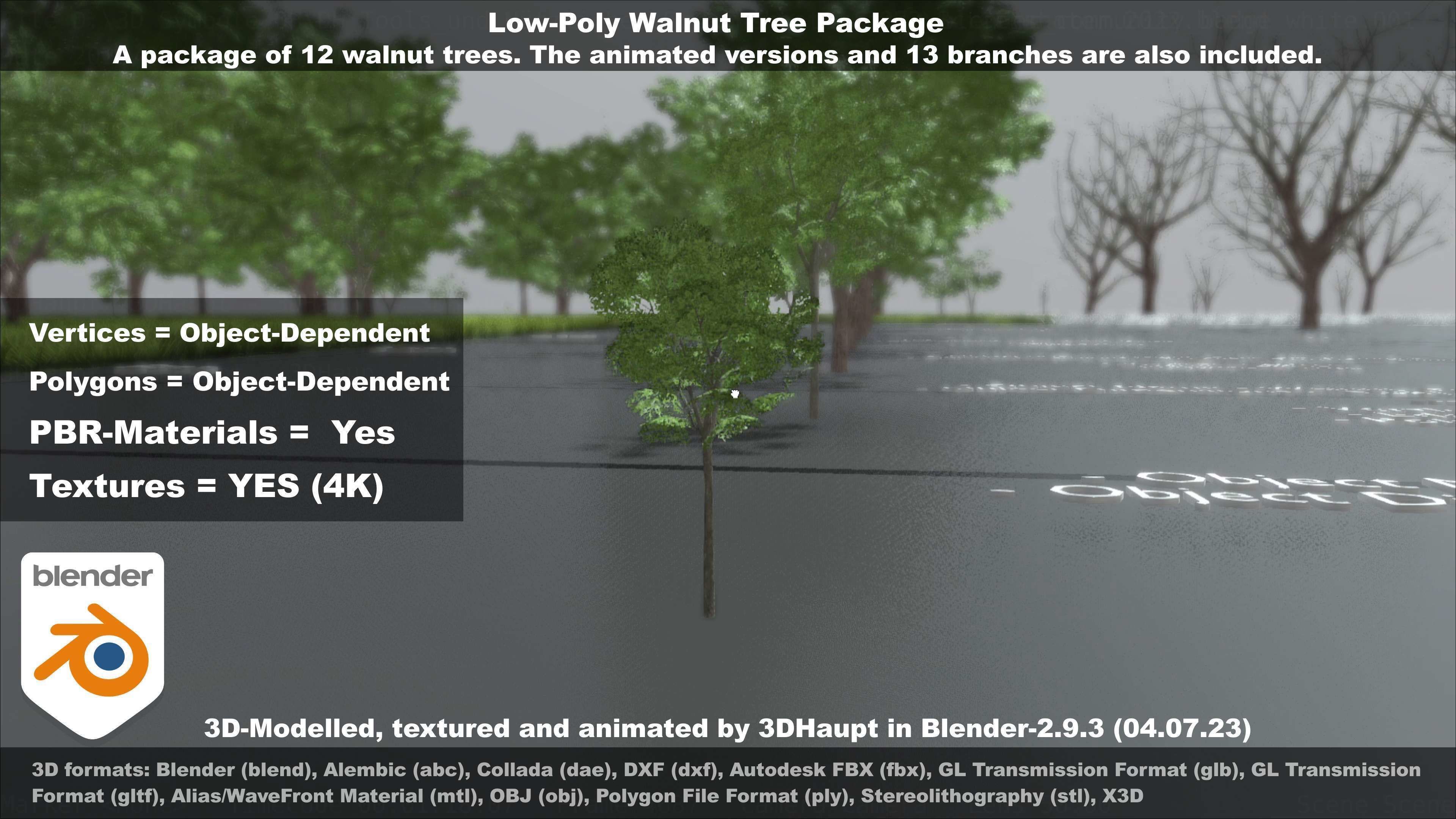 Low-Poly Walnut Tree Package Low-poly 3D model_88
