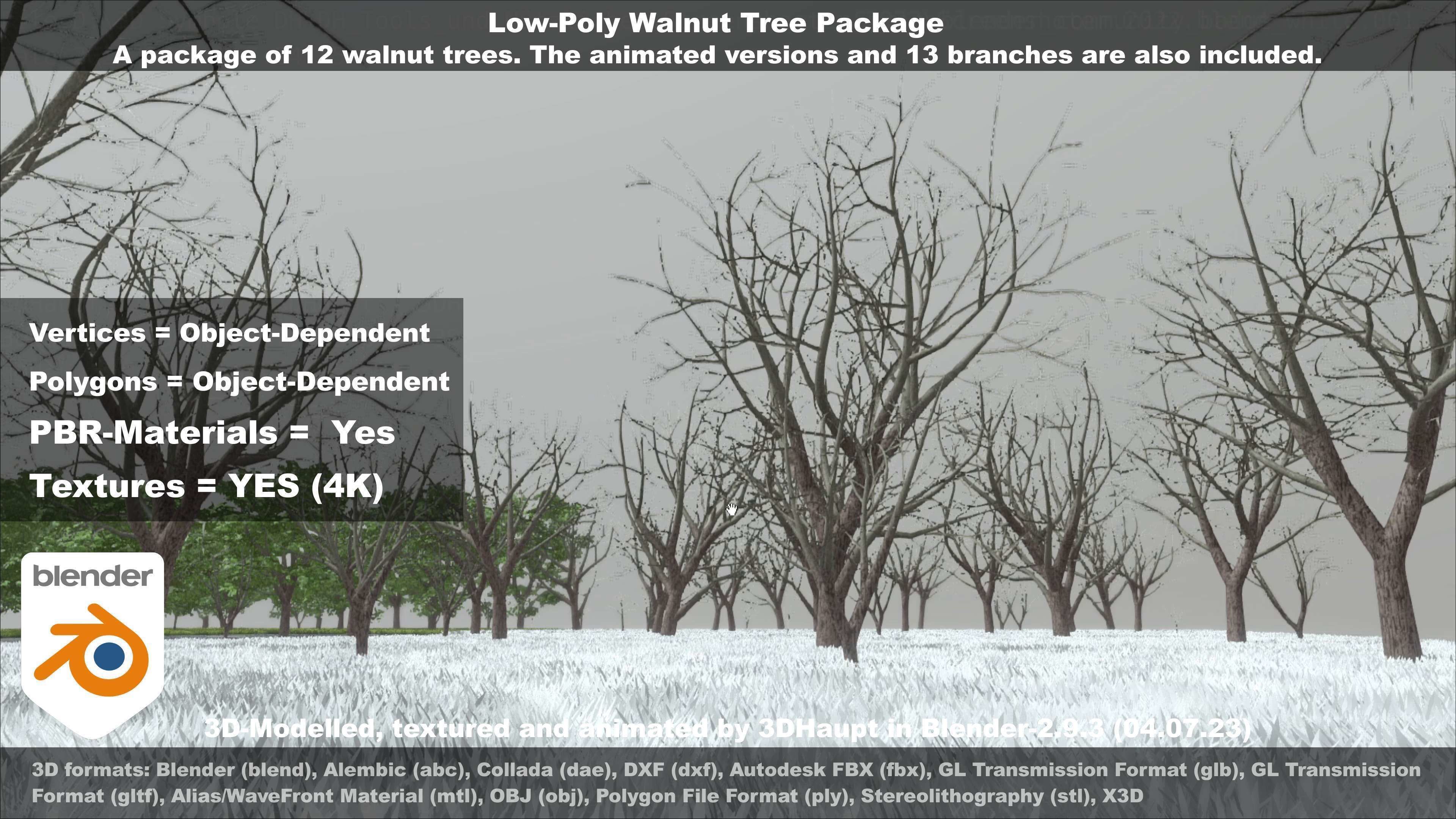 Low-Poly Walnut Tree Package Low-poly 3D model_112