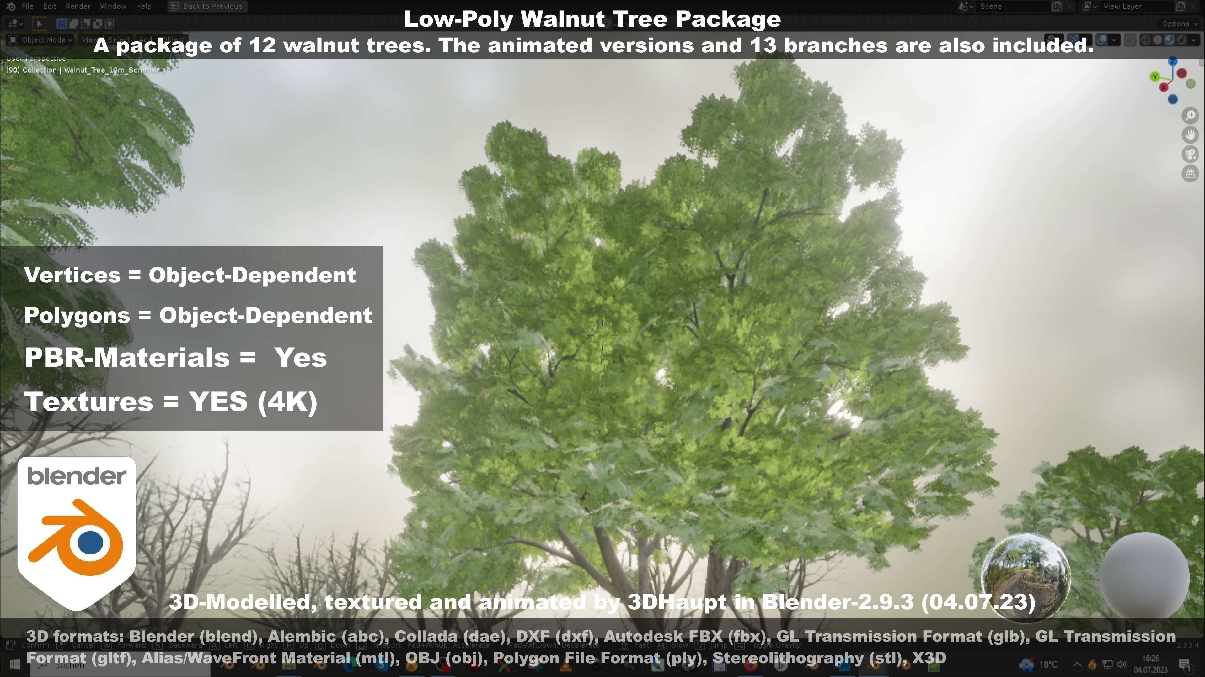 Low-Poly Walnut Tree Package Low-poly 3D model_94