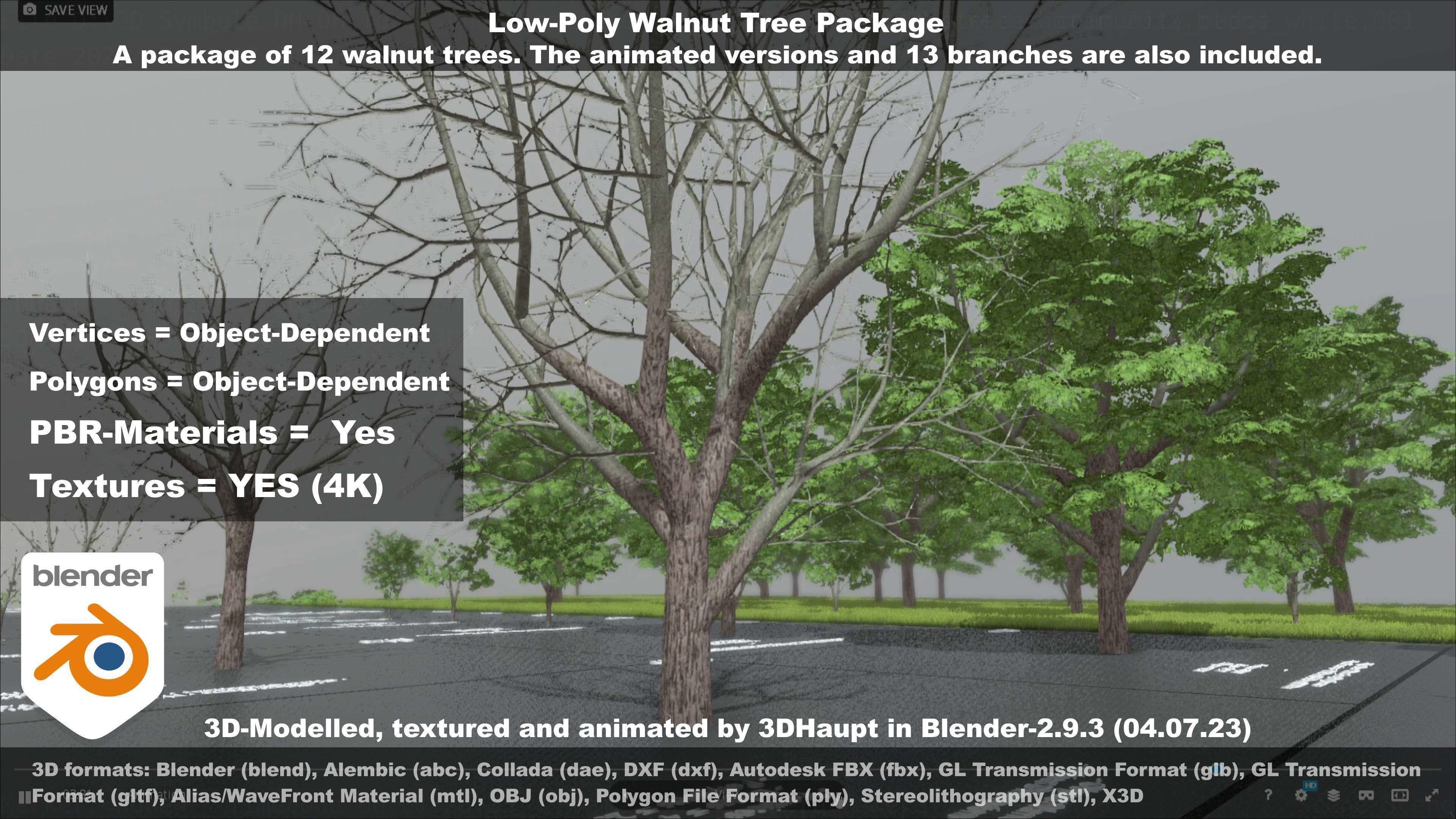 Low-Poly Walnut Tree Package Low-poly 3D model_115
