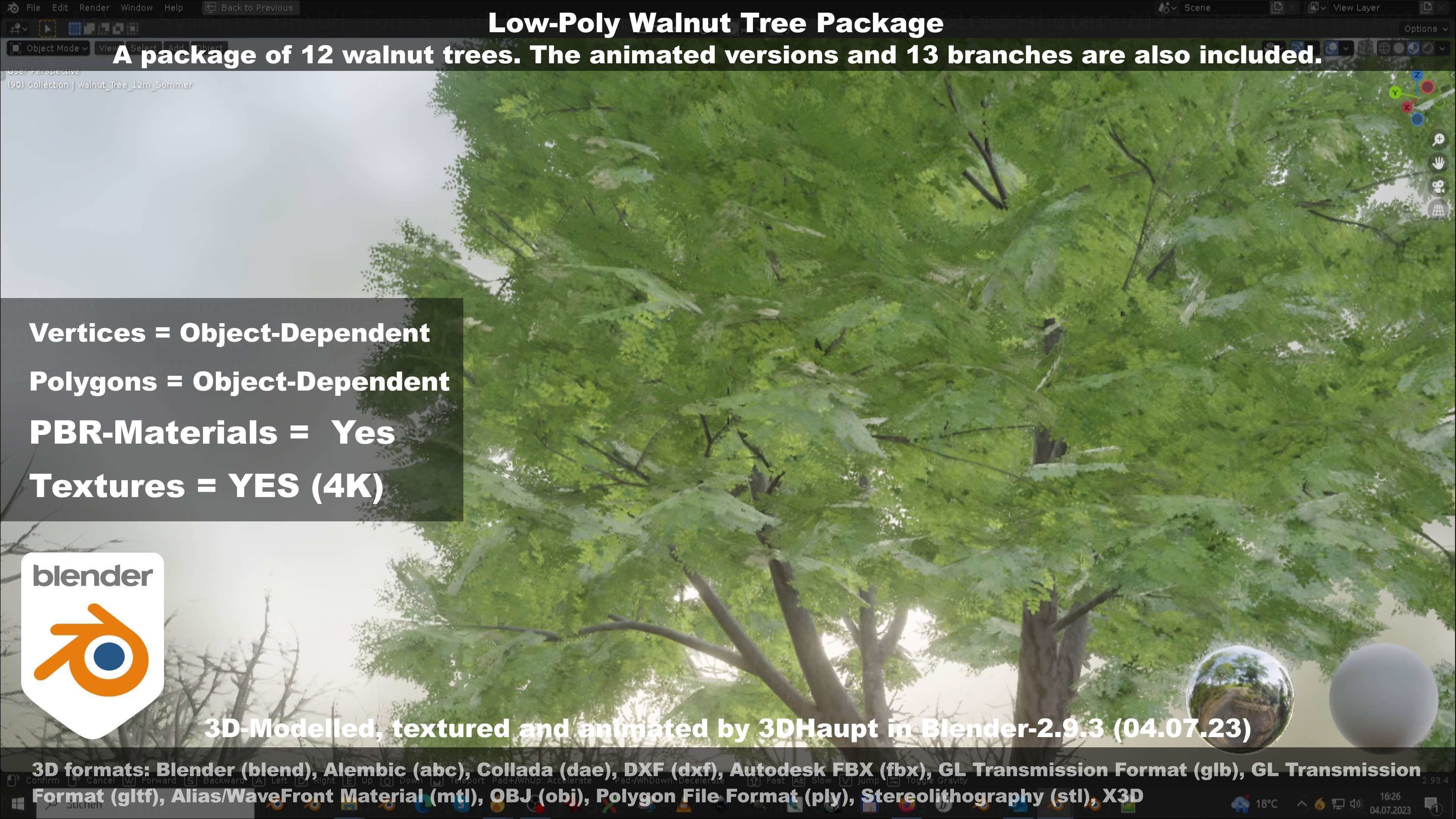 Low-Poly Walnut Tree Package Low-poly 3D model_48