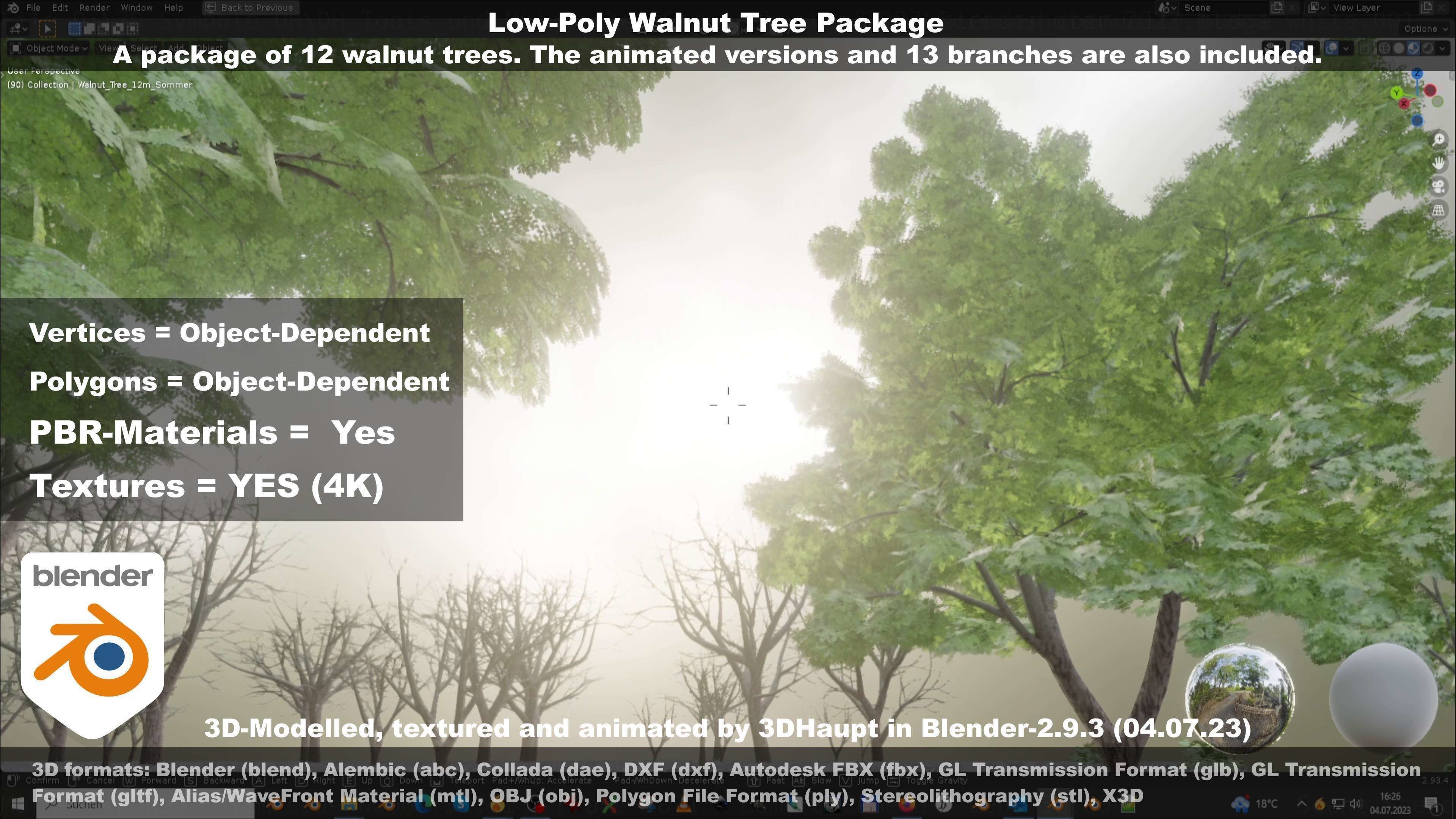 Low-Poly Walnut Tree Package Low-poly 3D model_60