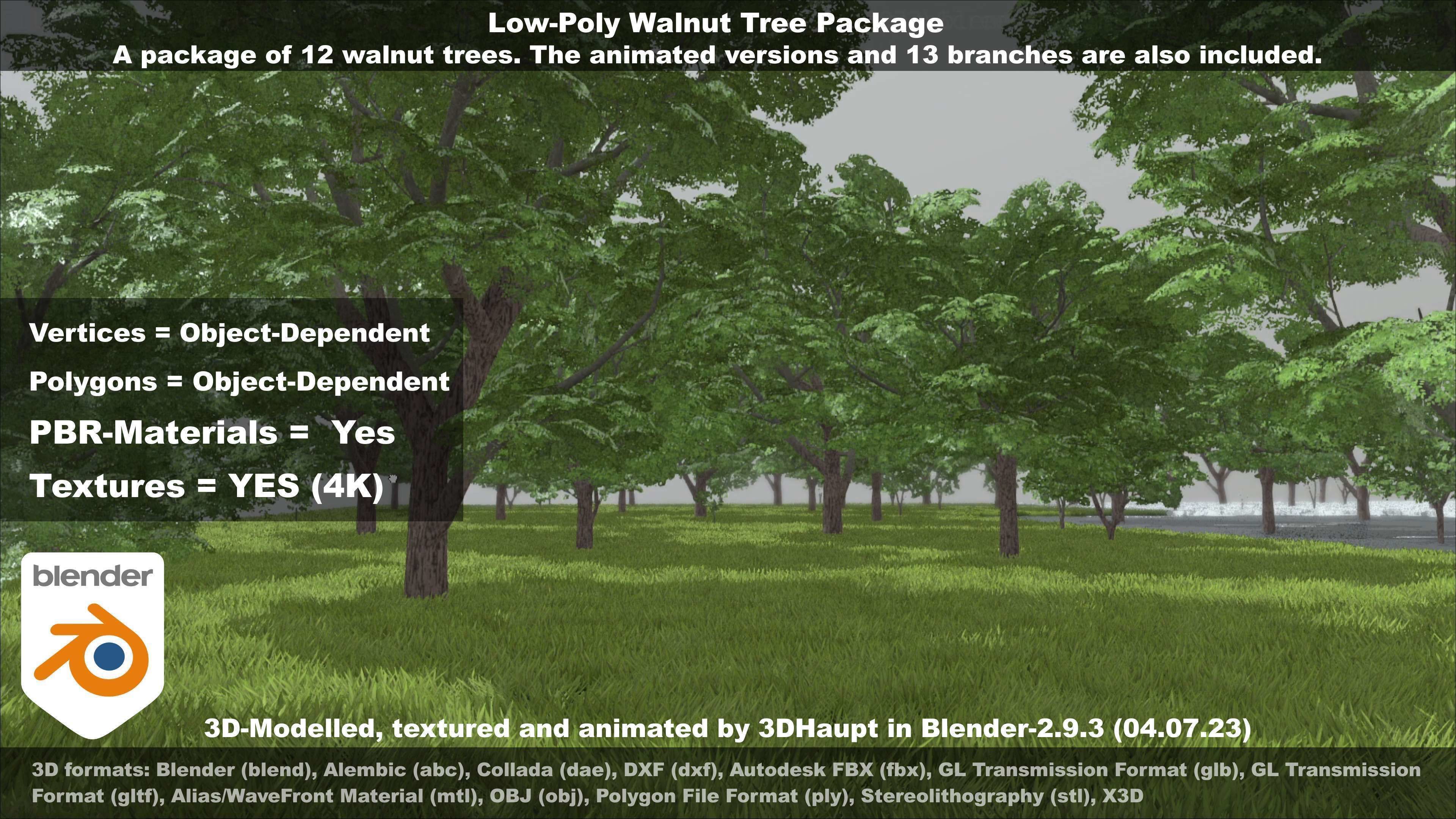 Low-Poly Walnut Tree Package Low-poly 3D model_77