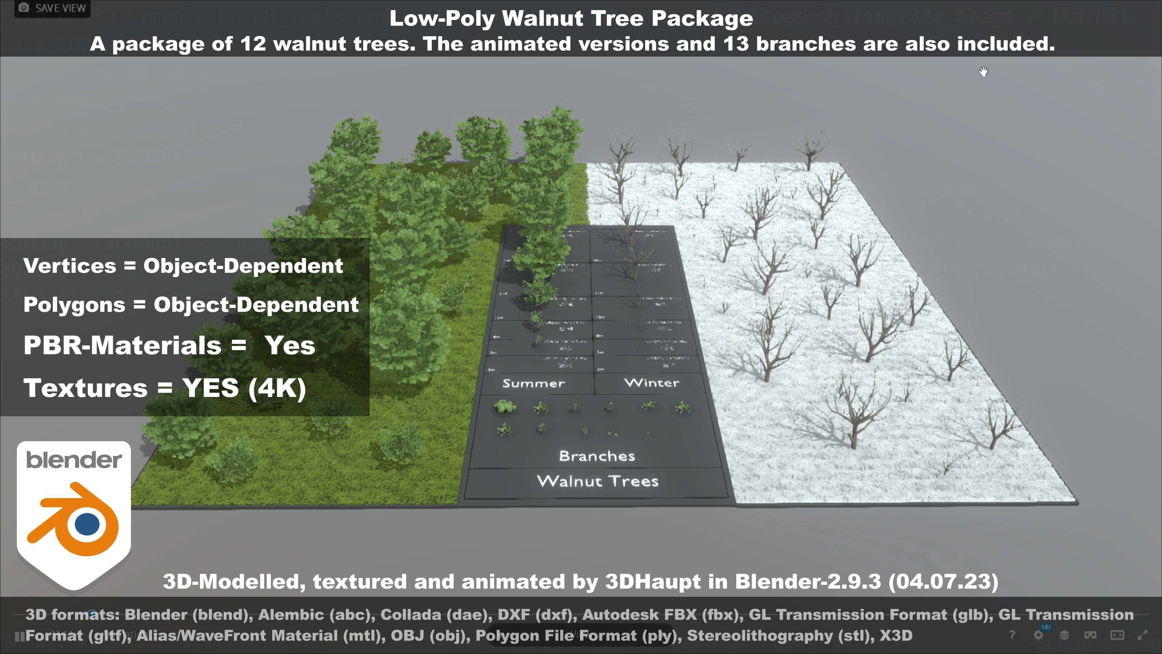 Low-Poly Walnut Tree Package Low-poly 3D model_43