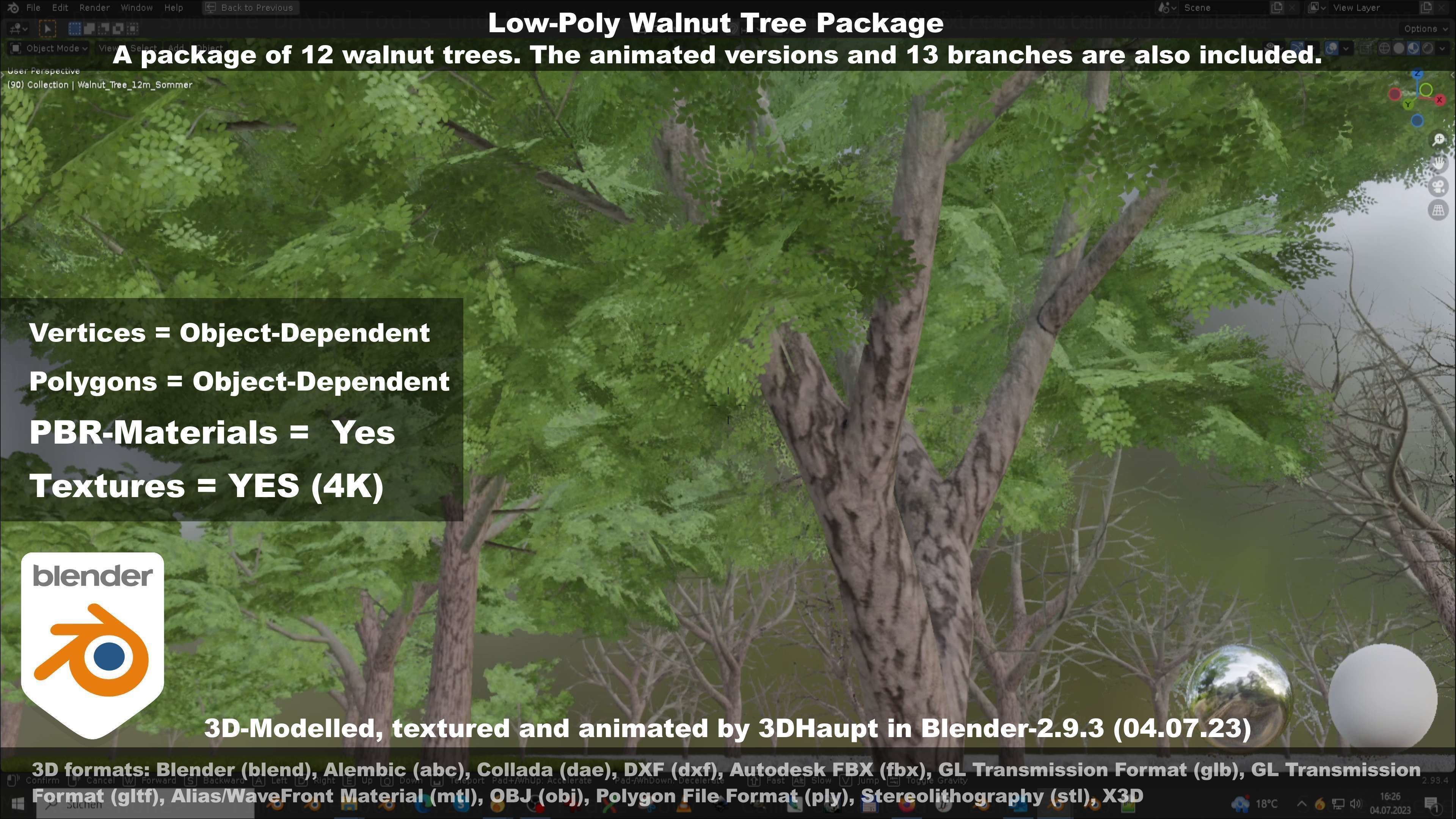 Low-Poly Walnut Tree Package Low-poly 3D model_123