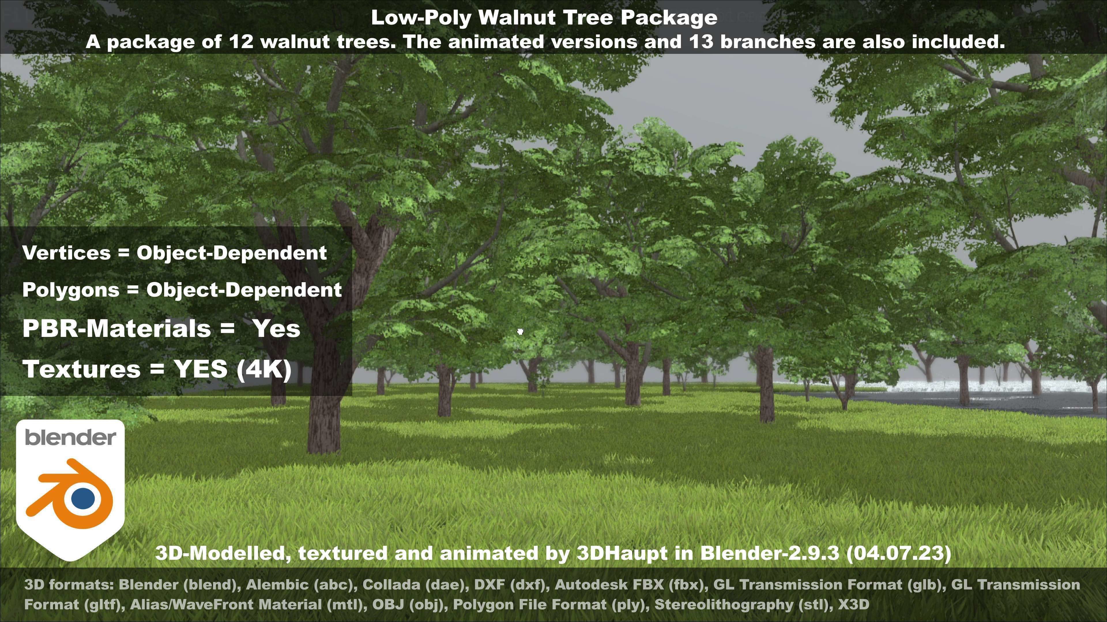 Low-Poly Walnut Tree Package Low-poly 3D model_119