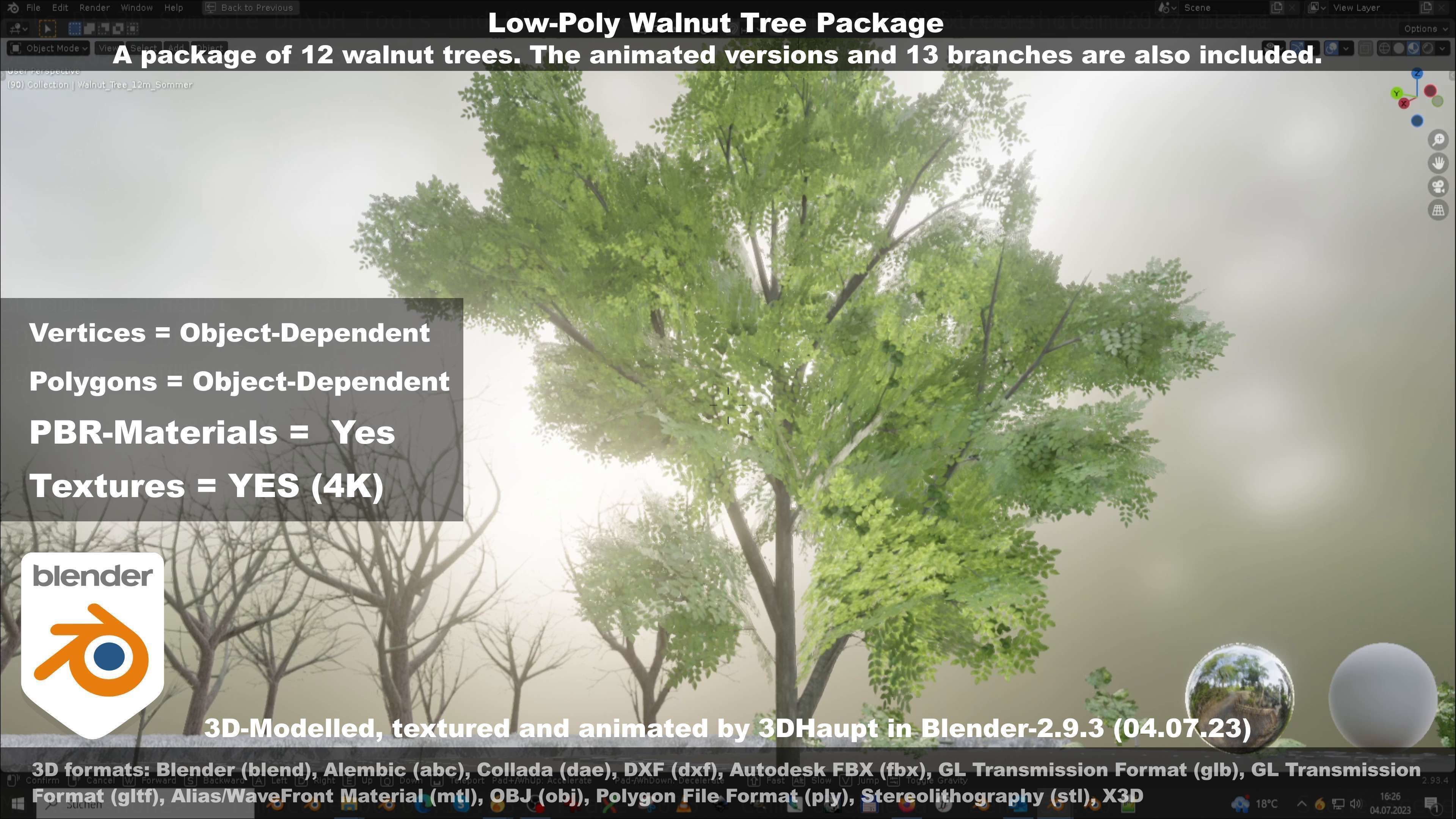 Low-Poly Walnut Tree Package Low-poly 3D model_99