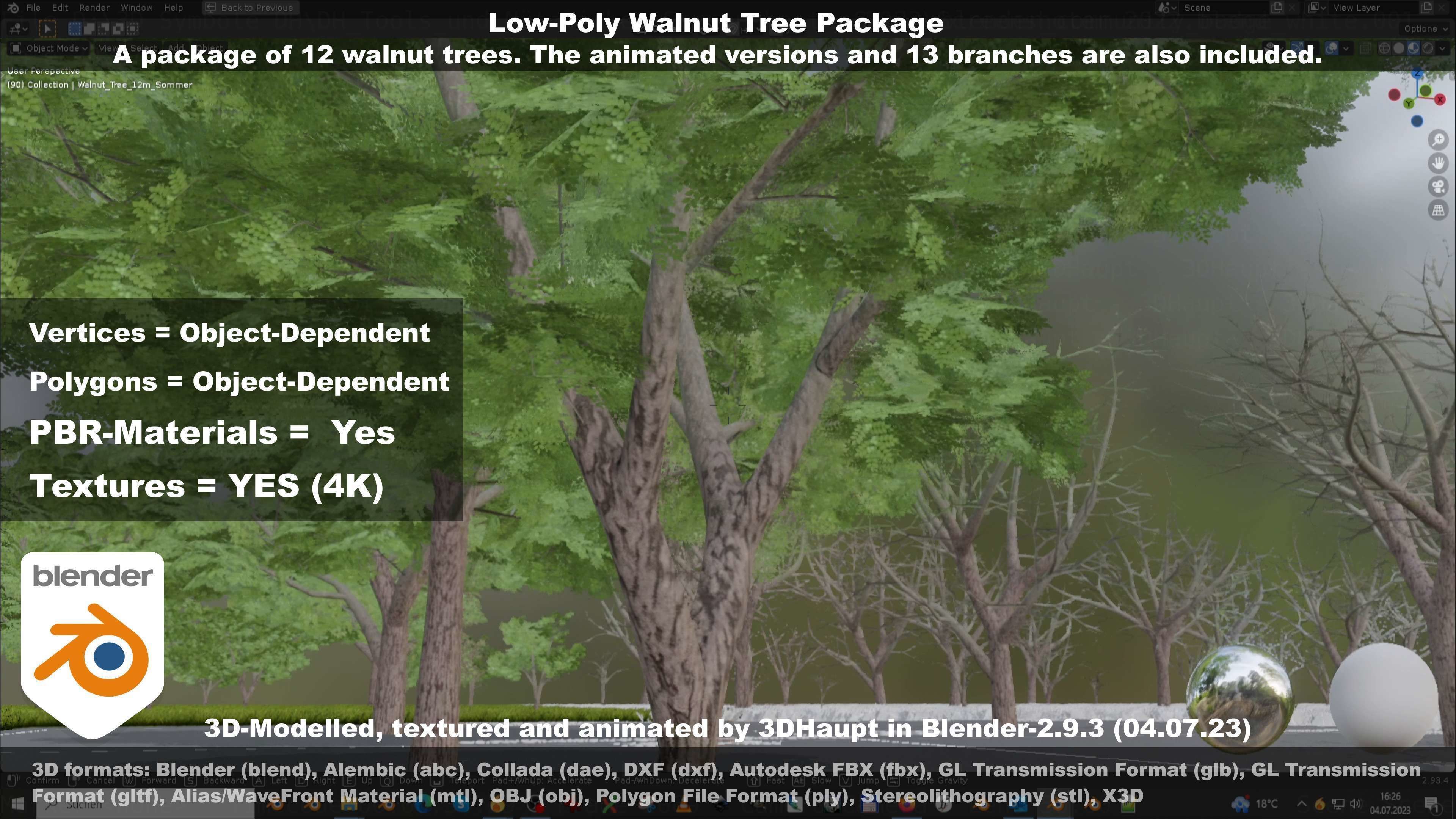 Low-Poly Walnut Tree Package Low-poly 3D model_127