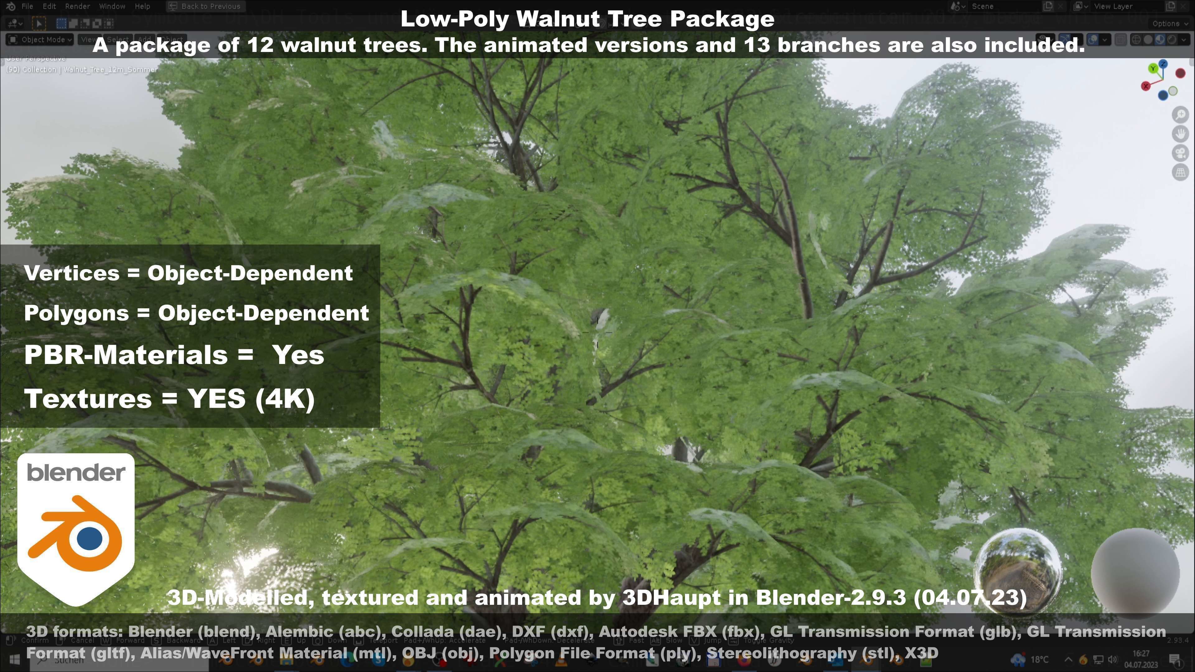Low-Poly Walnut Tree Package Low-poly 3D model_125