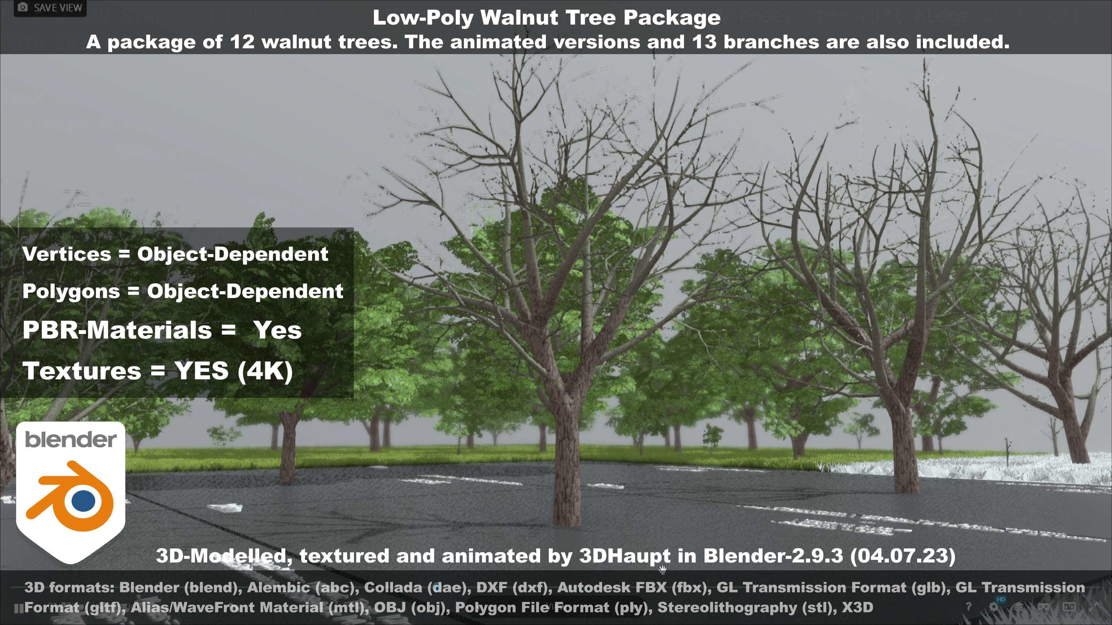 Low-Poly Walnut Tree Package Low-poly 3D model_124