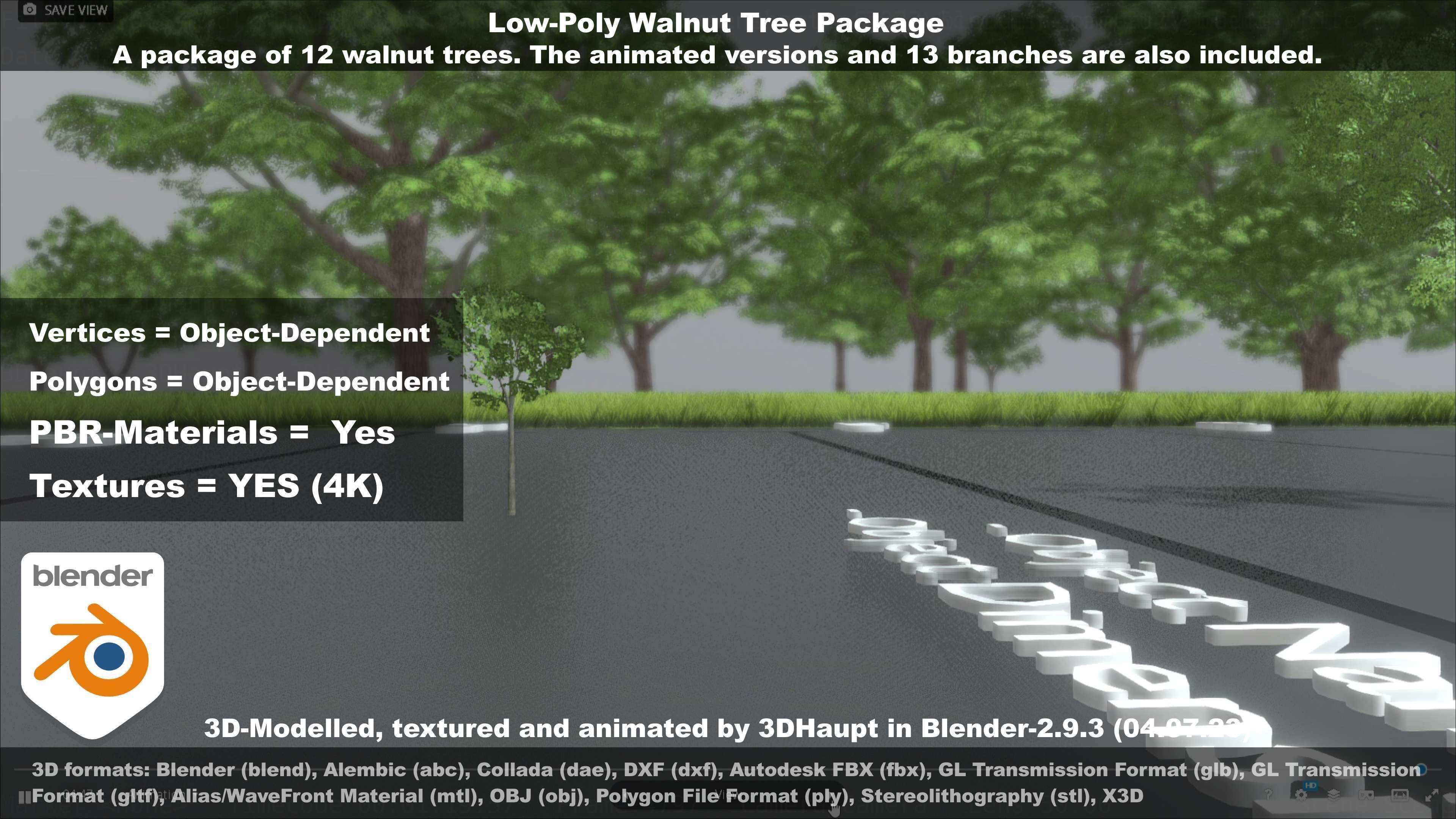Low-Poly Walnut Tree Package Low-poly 3D model_90