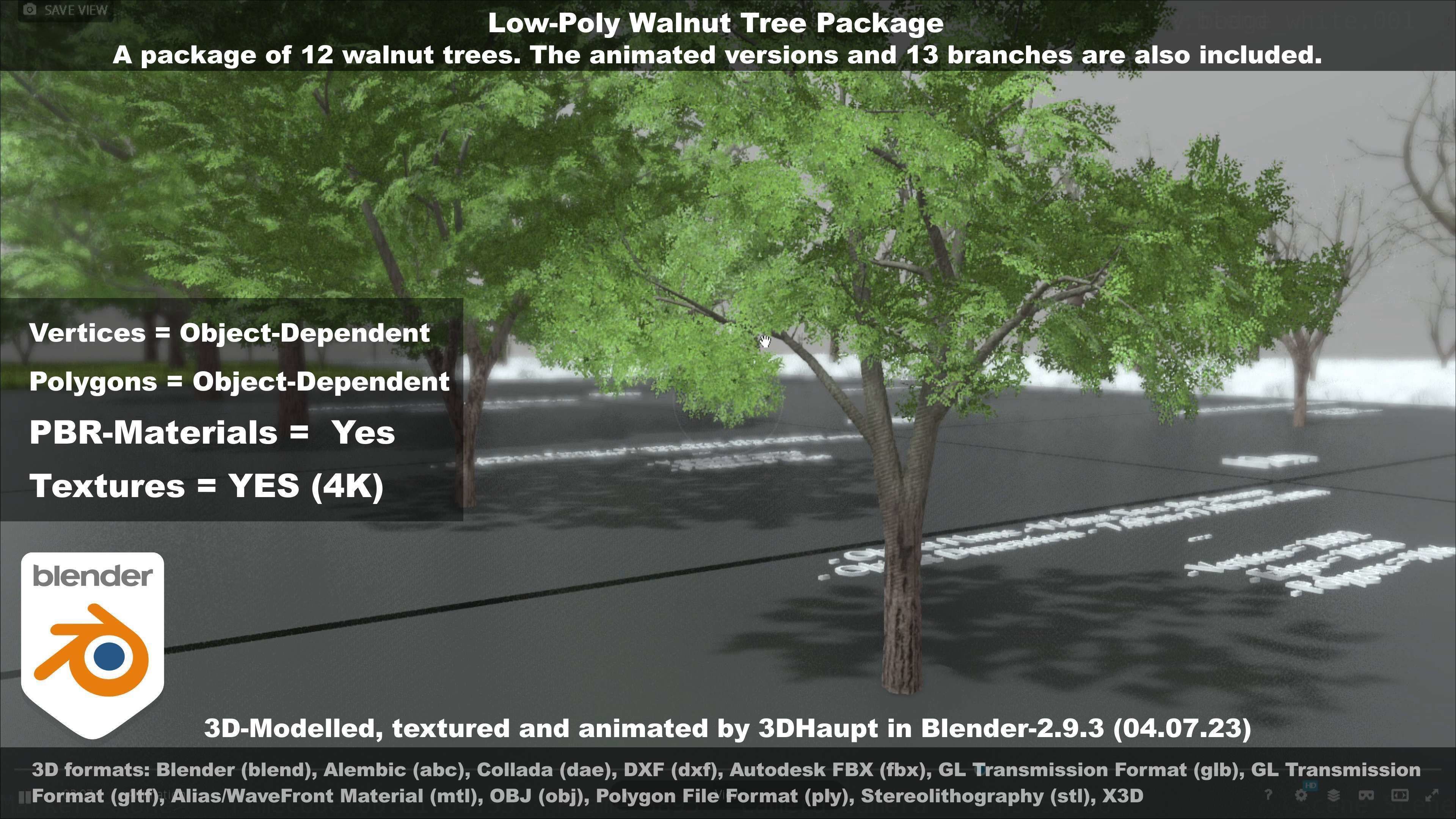 Low-Poly Walnut Tree Package Low-poly 3D model_130