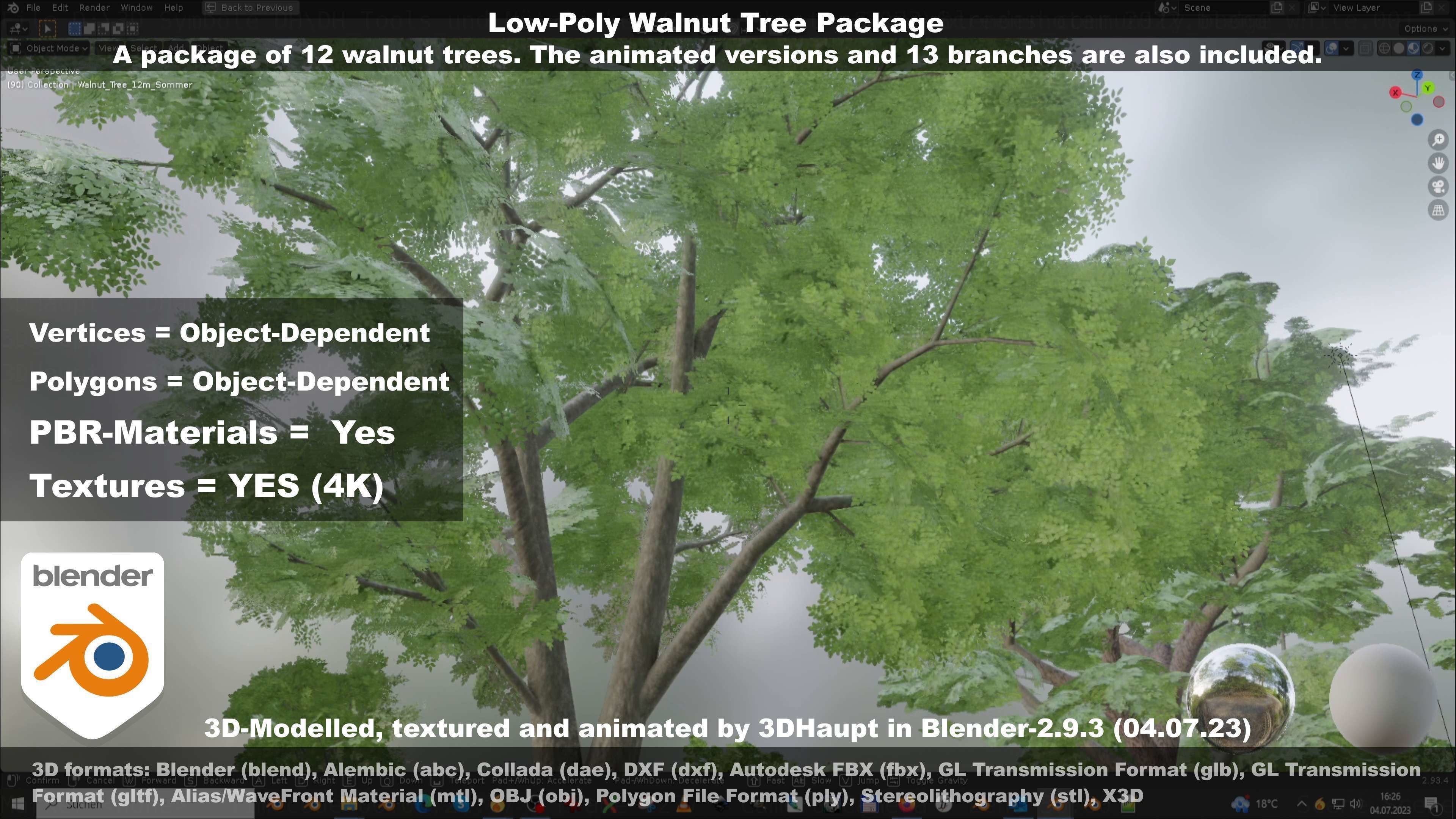 Low-Poly Walnut Tree Package Low-poly 3D model_113