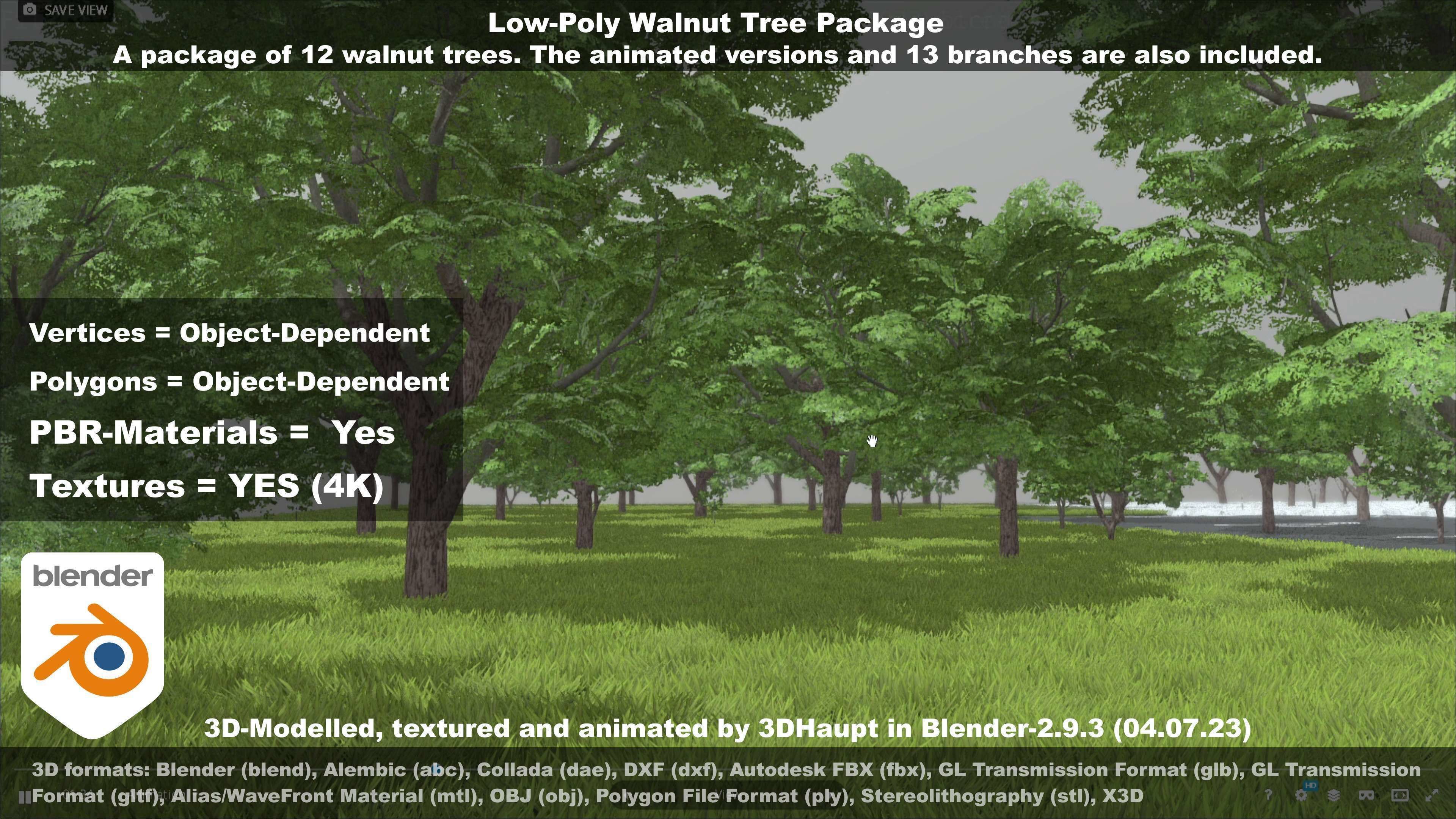 Low-Poly Walnut Tree Package Low-poly 3D model_118