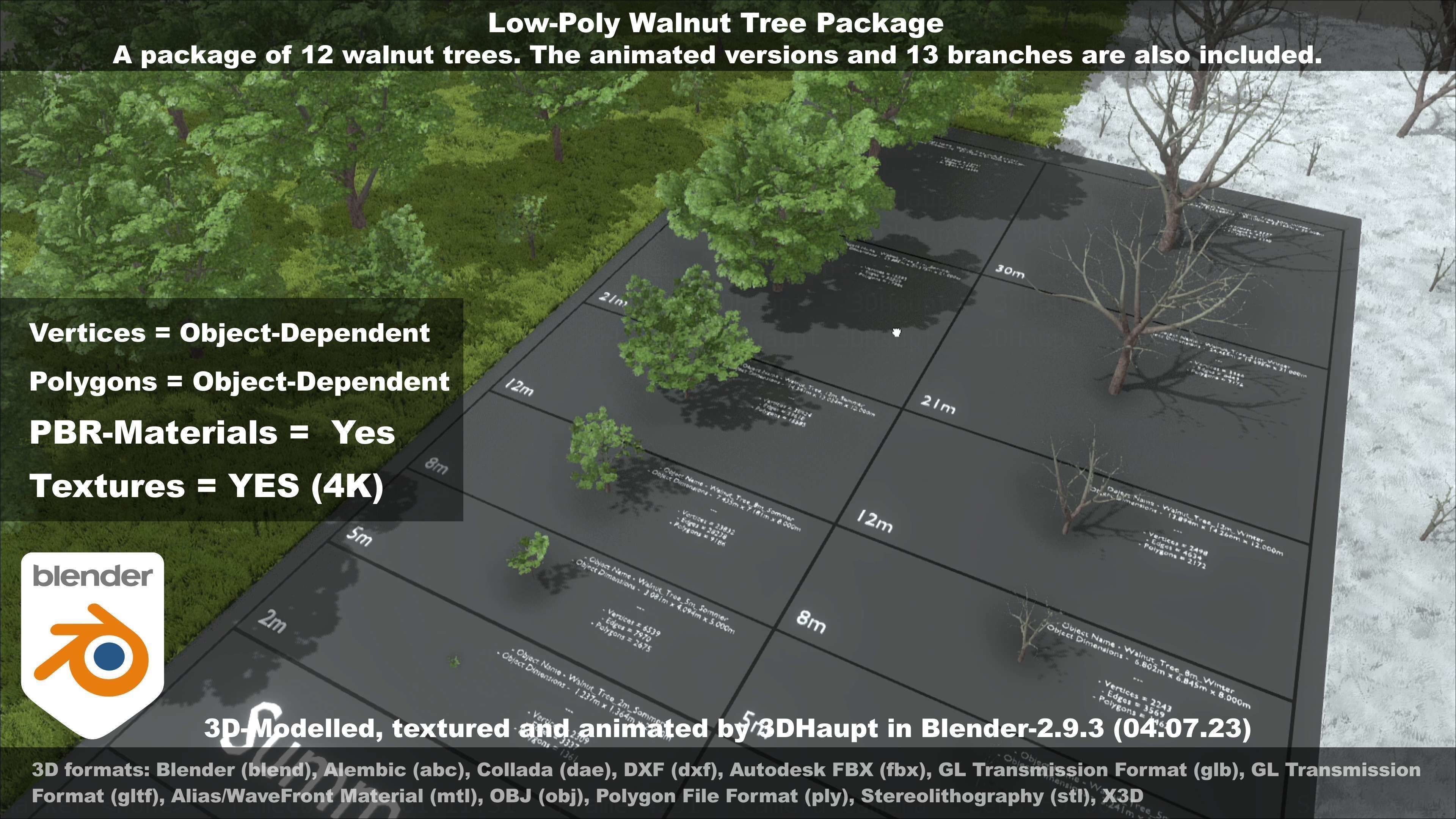 Low-Poly Walnut Tree Package Low-poly 3D model_111