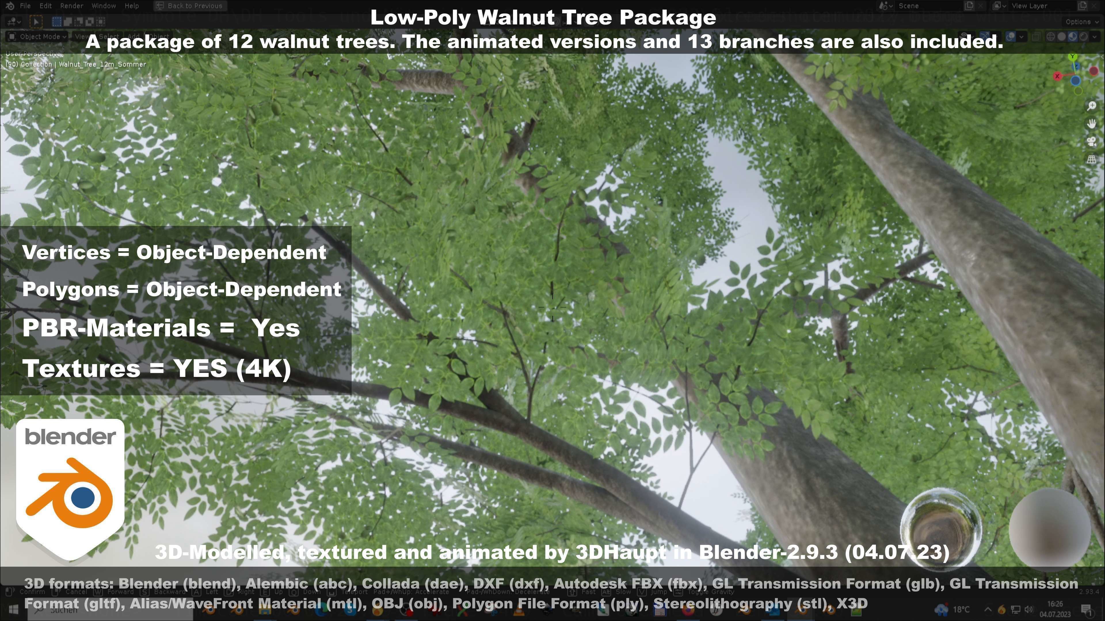 Low-Poly Walnut Tree Package Low-poly 3D model_114