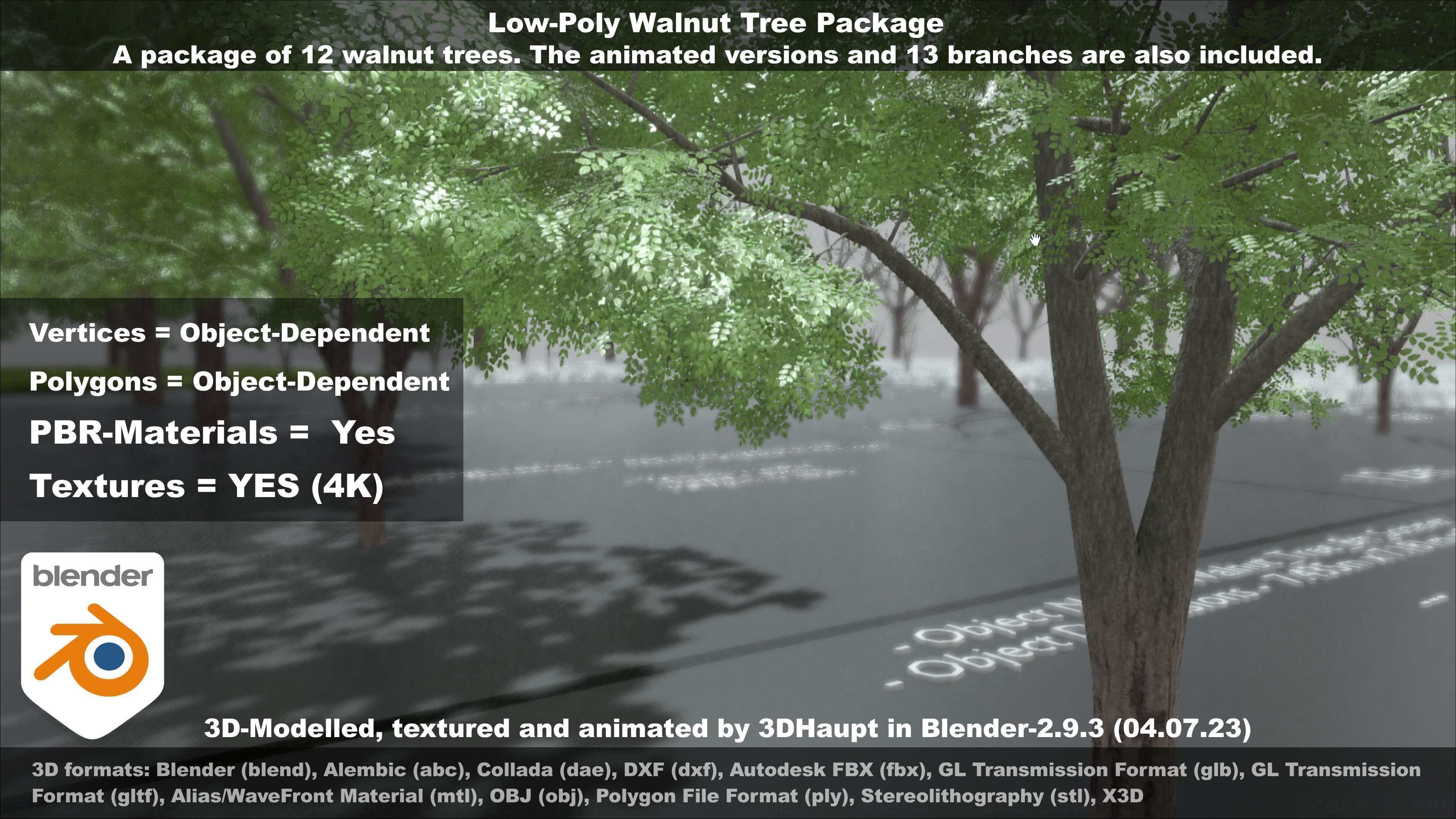 Low-Poly Walnut Tree Package Low-poly 3D model_46