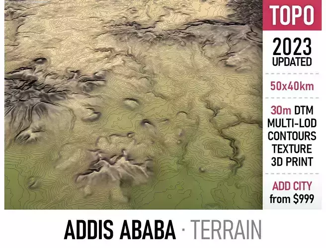 Addis Ababa - 3D Terrain Model Low-poly 3D model